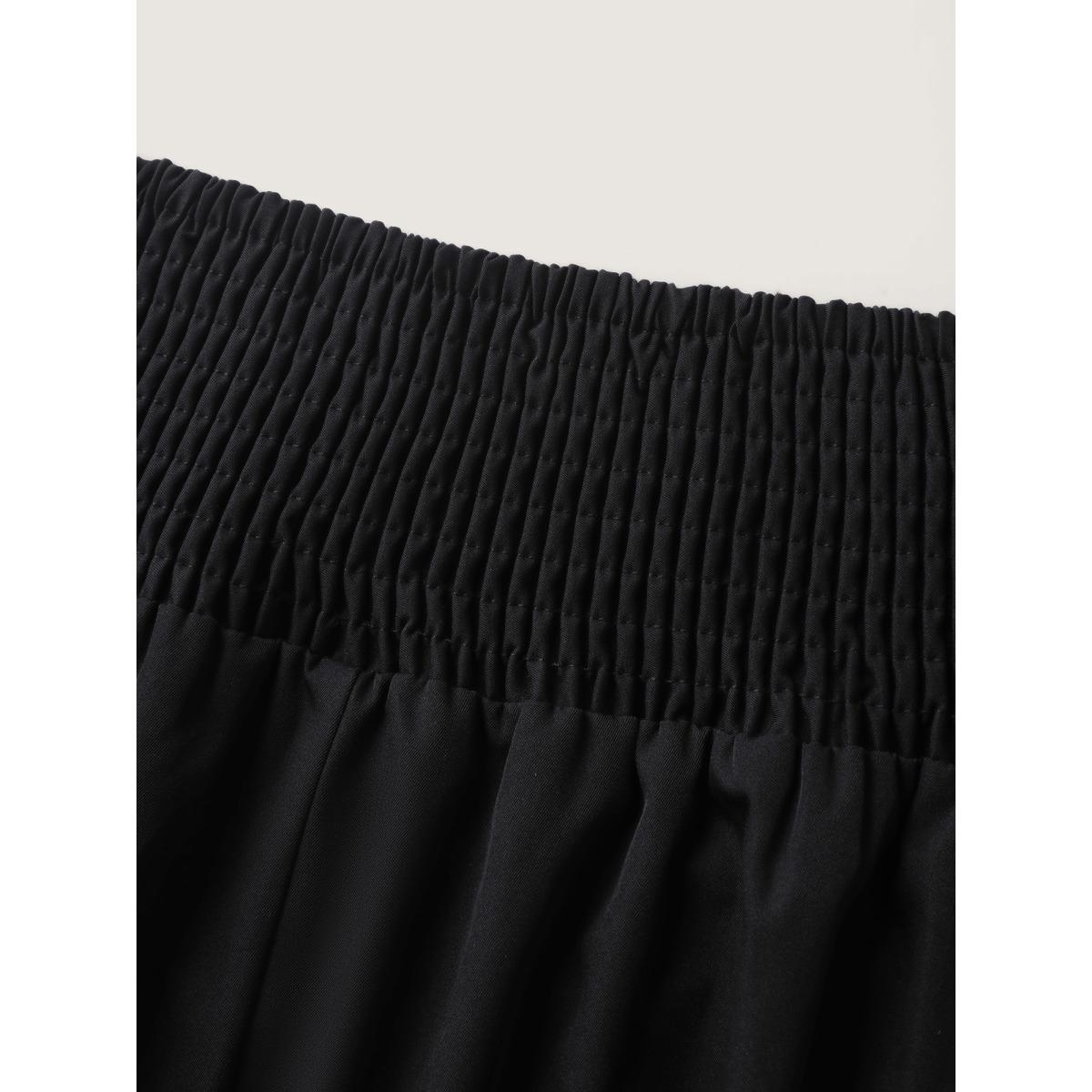 Plus Size Wide Cinched-Waist Solid Midi Skirt Women Black Timeless Gathered Low stretch Side seam pocket Elegant Skirts BloomChic 14-16/1X Product Image