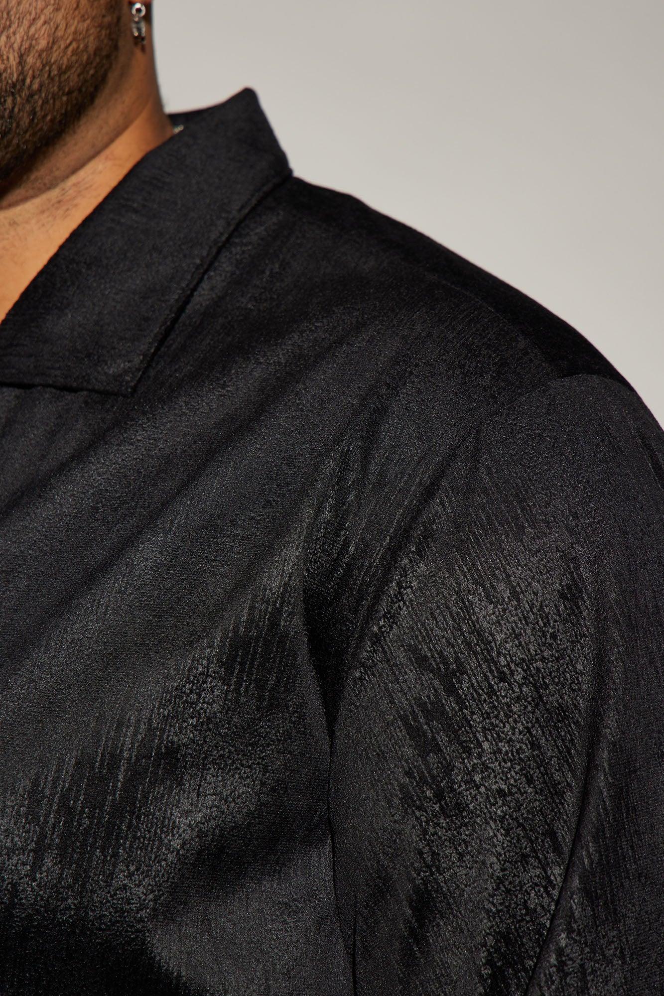 Patna Textured Faux Leather Cropped Button Up Shirt - Black Product Image