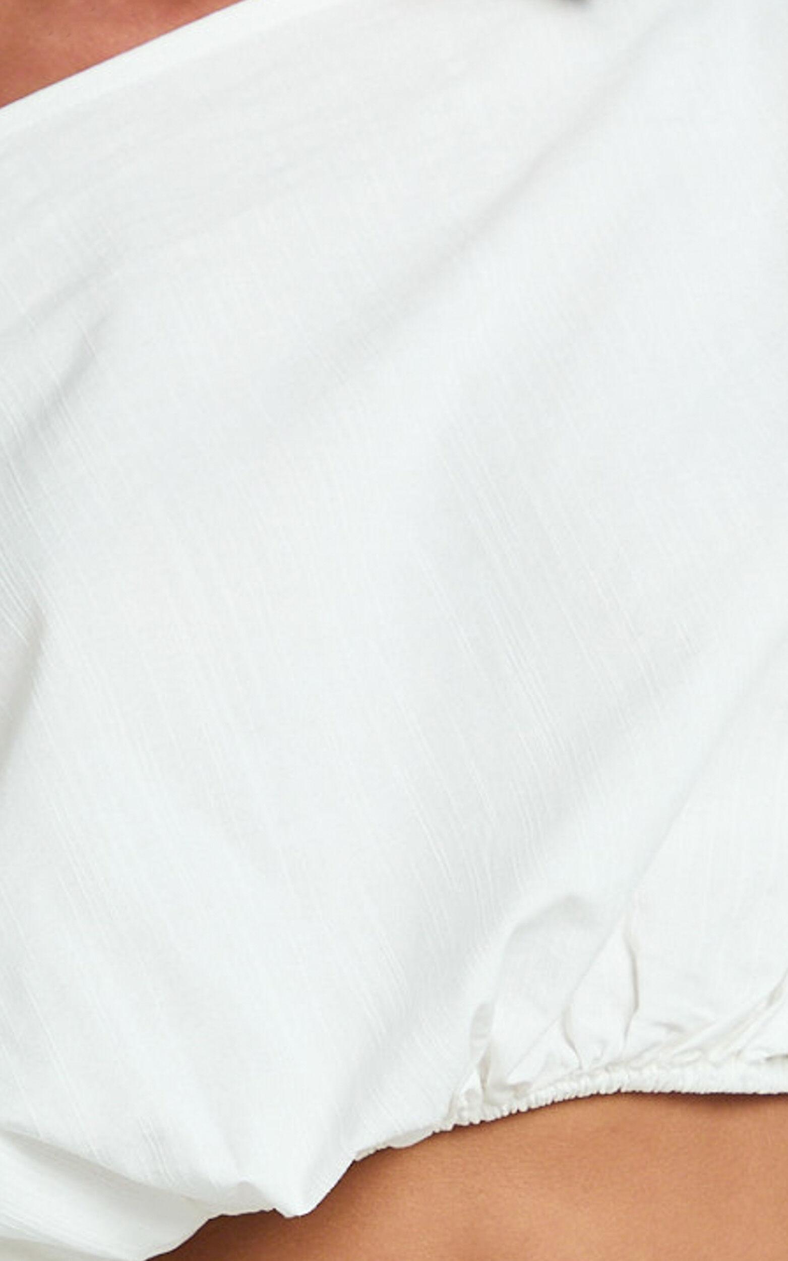 Alesia Top - Asymmetrical Boat Neck Elastic Hem Crop Top in White Product Image