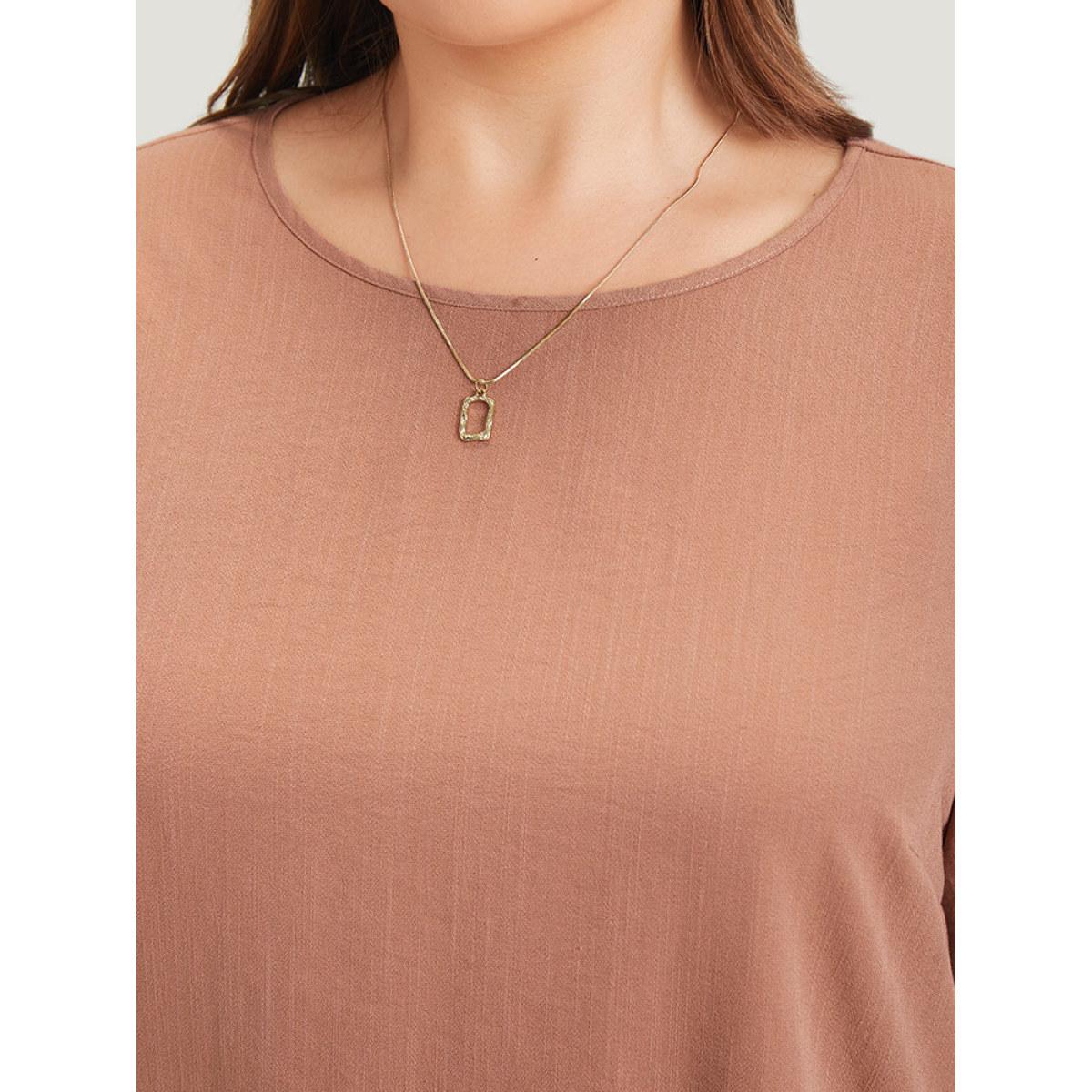 Plus Size Rouge Solid Bell Sleeve Ruffle Layered Blouse Women Elegant Half Sleeve Round Neck Dailywear Blouses BloomChic 10/M Product Image