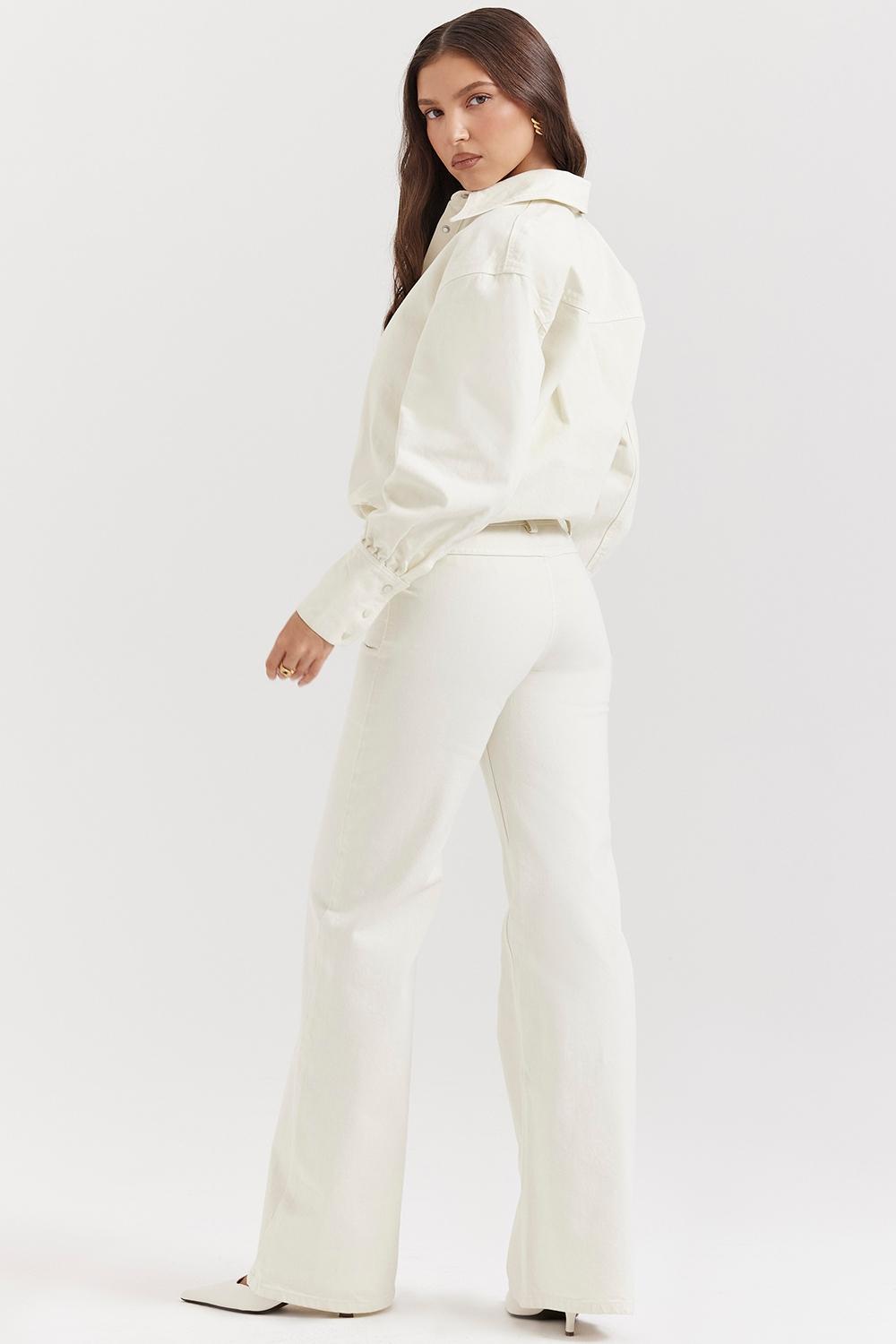 Marli  ivory wide leg flared jeans Product Image