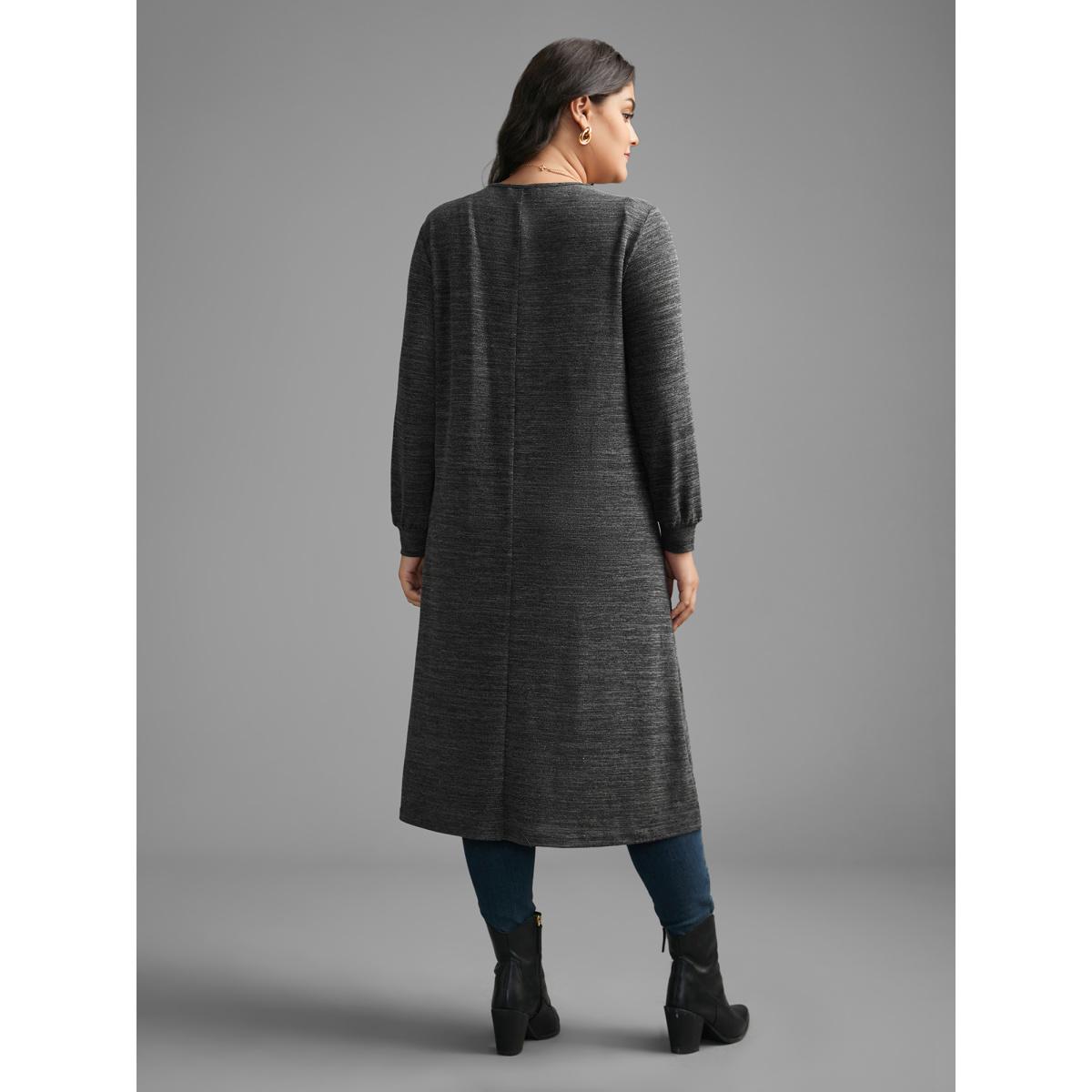 Plus Size Solid Heather Medium Stretch Knit Jacket Women DimGray Non Loose Everyday Jackets BloomChic 14-16/1X Product Image