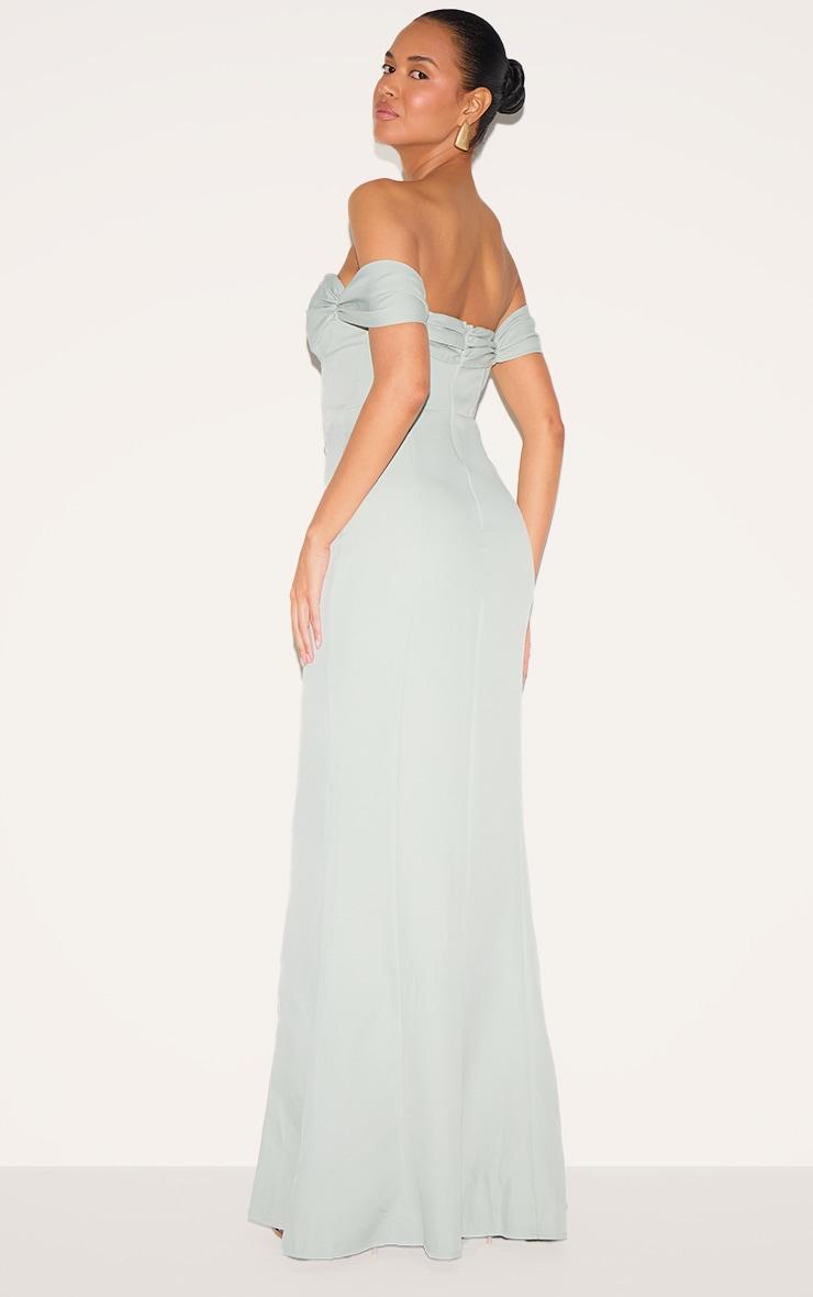 Sage Green Corset Detail Bardot Bridesmaid Dress Product Image