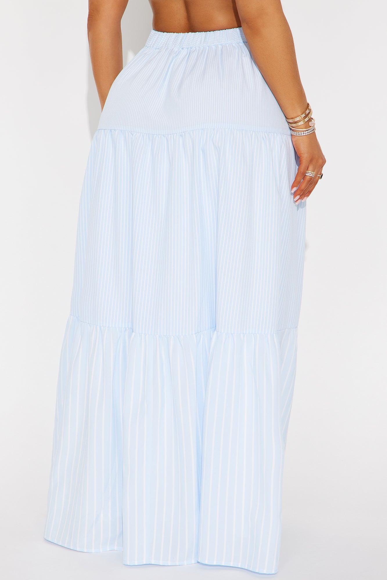 Meilani Striped Tiered Maxi Skirt - Blue/combo Product Image
