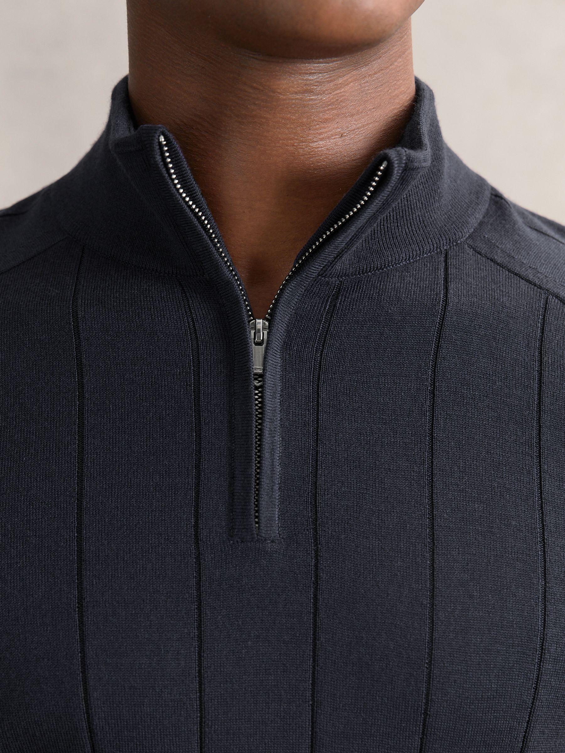 Merino Wool Wide-Rib Half-Zip Jumper in Airforce Blue Product Image