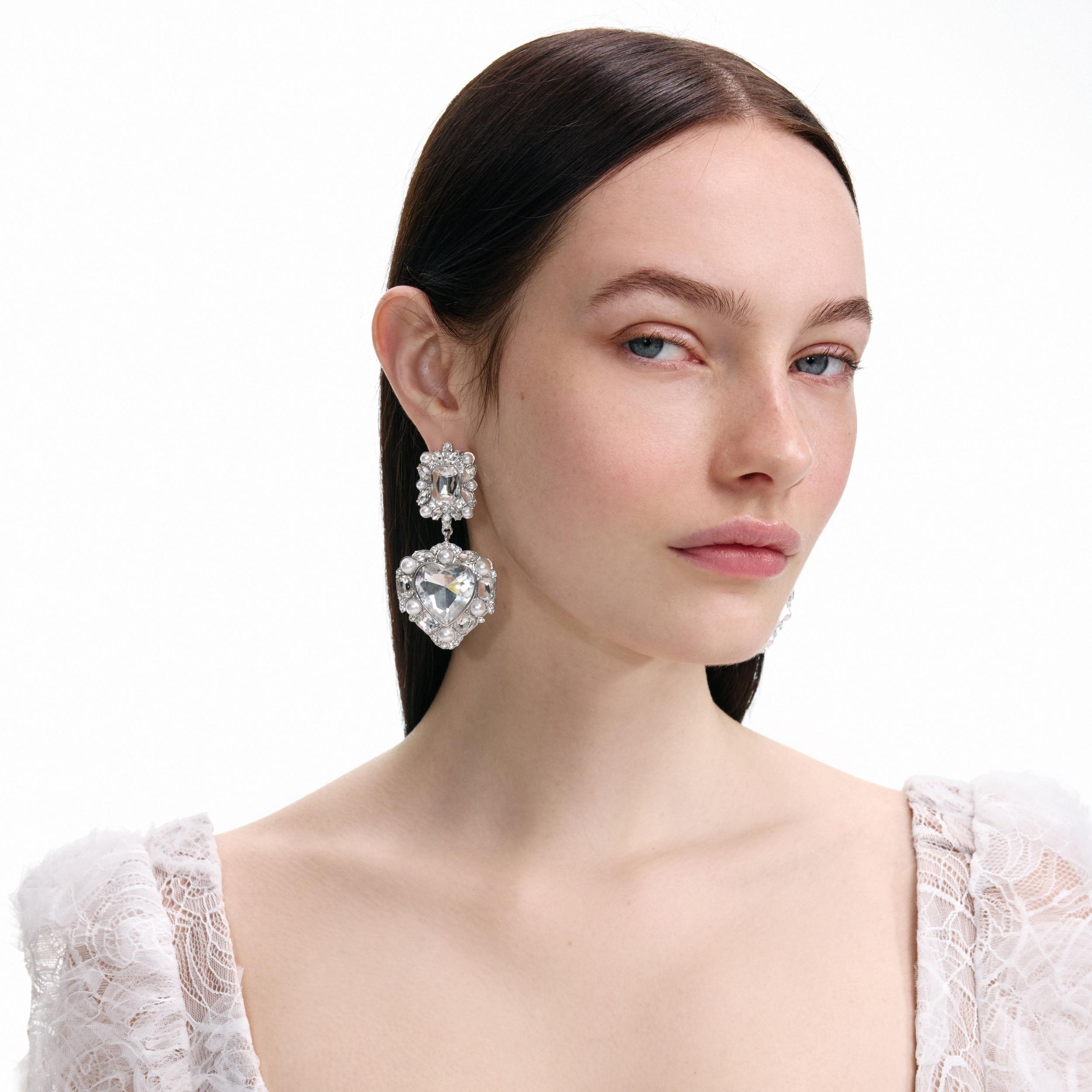 Crystal Pearl Tiered Heart Earrings Product Image