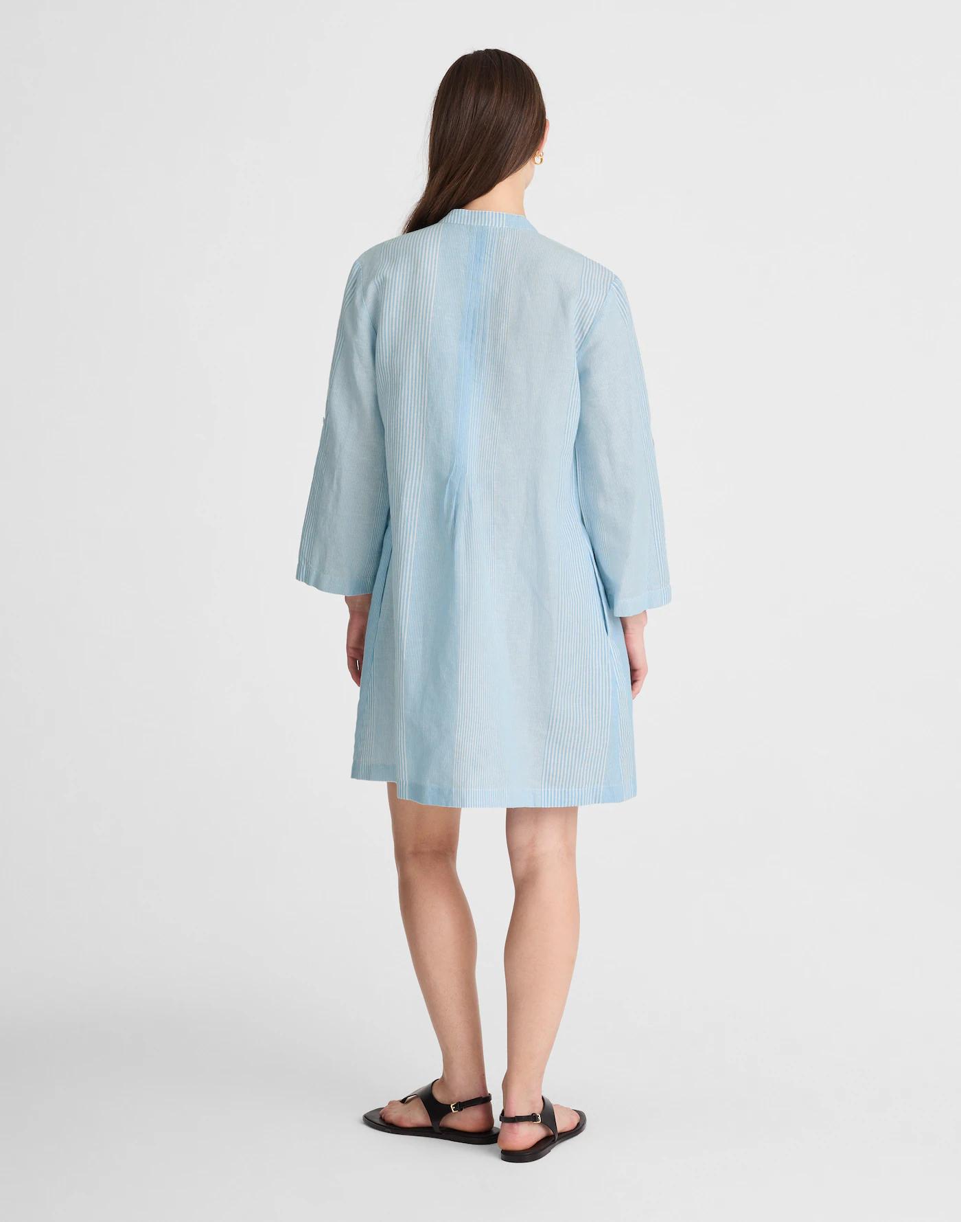 Pleated Splitneck Mini Shirtdress in Stripe Product Image