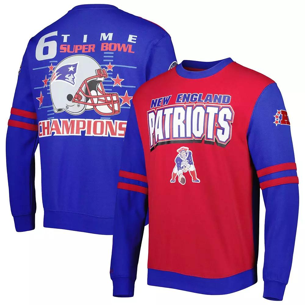 Men's Mitchell & Ness Red/Royal New England Patriots Big & Tall Gridiron Classics Pullover Sweatshirt,  Product Image