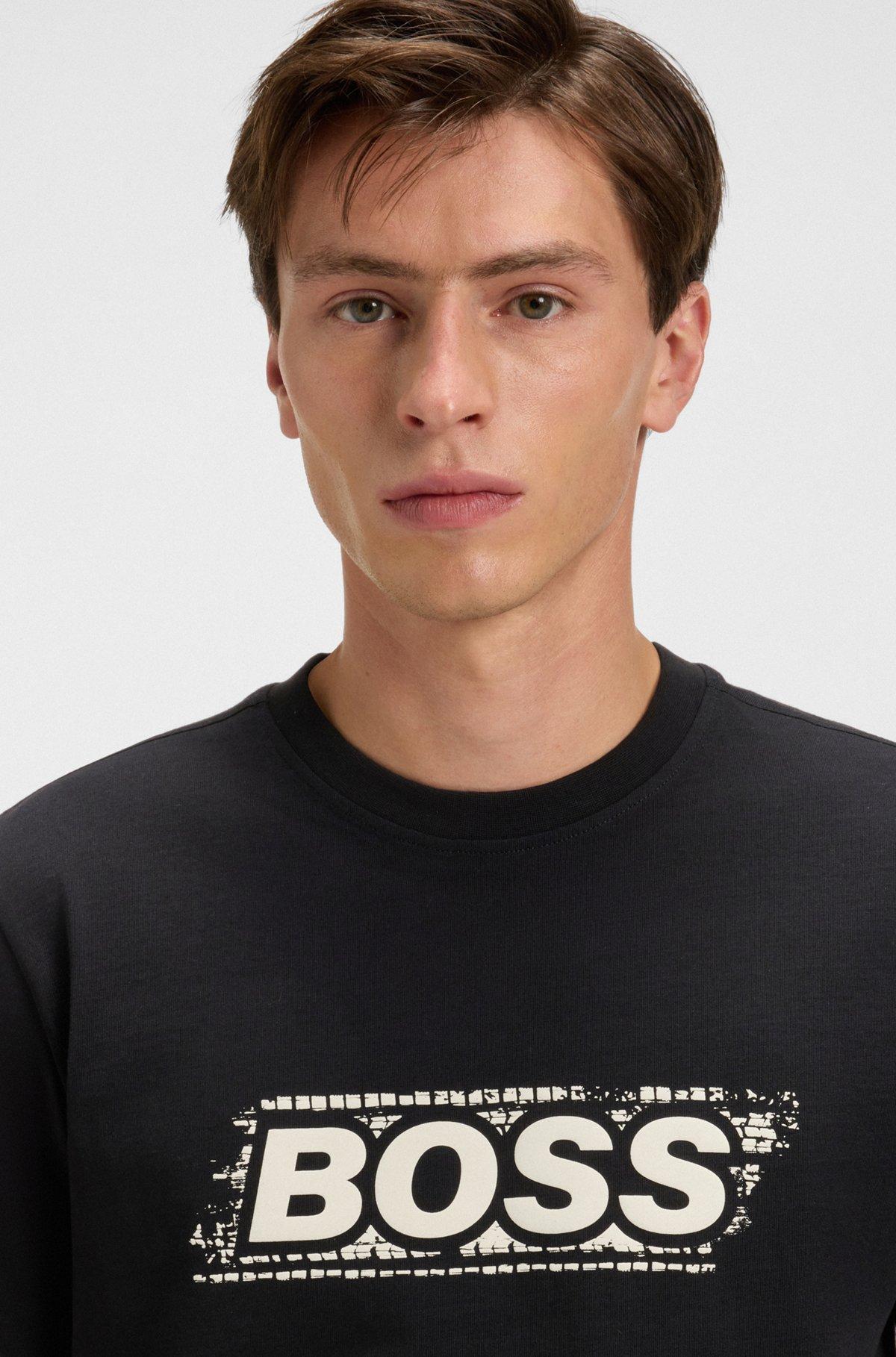 BOSS - Cotton T-shirt with logo artwork - Black Product Image