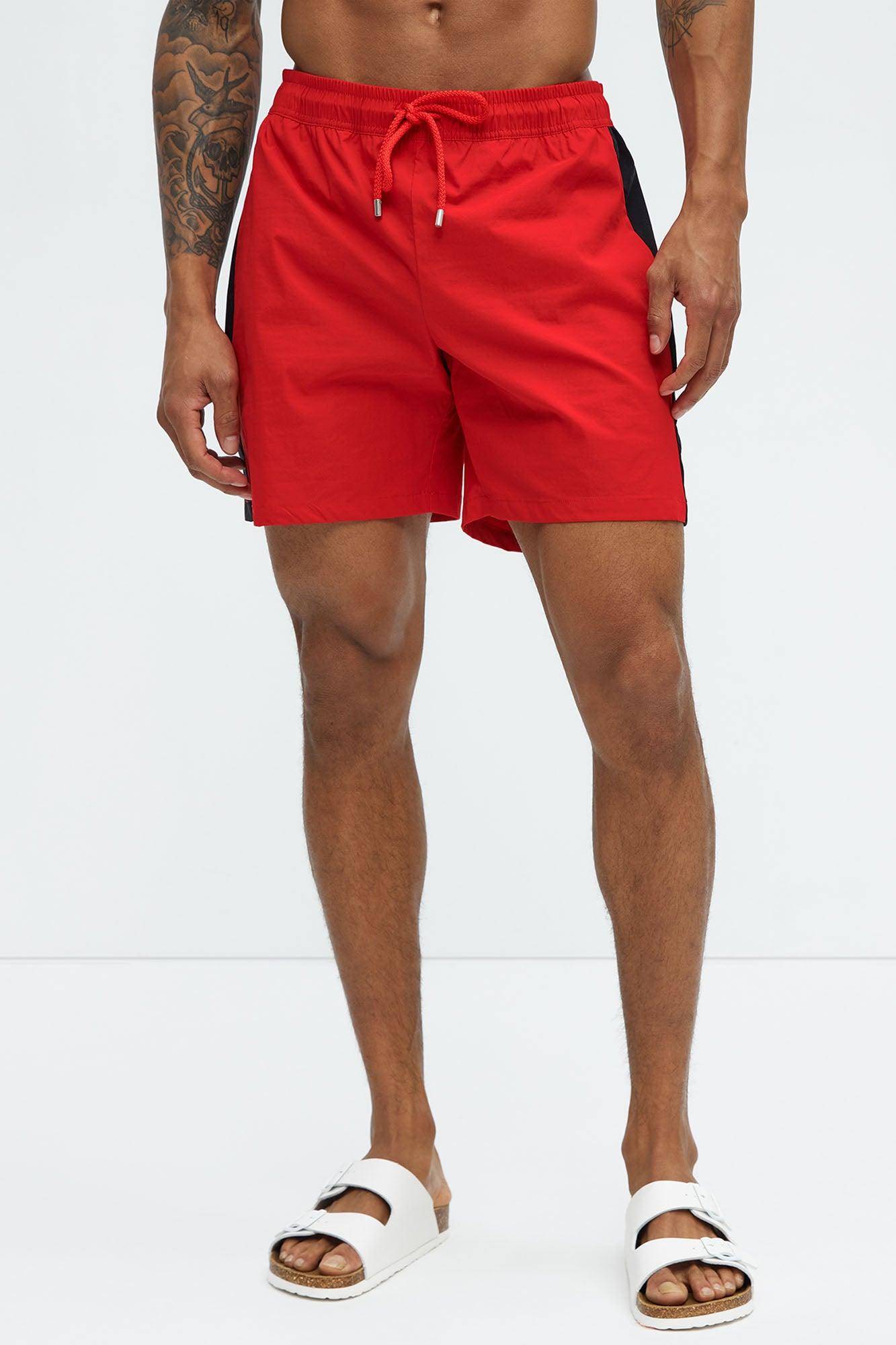 Contrast On The Side Swim Classic Trunk - Red/combo Product Image