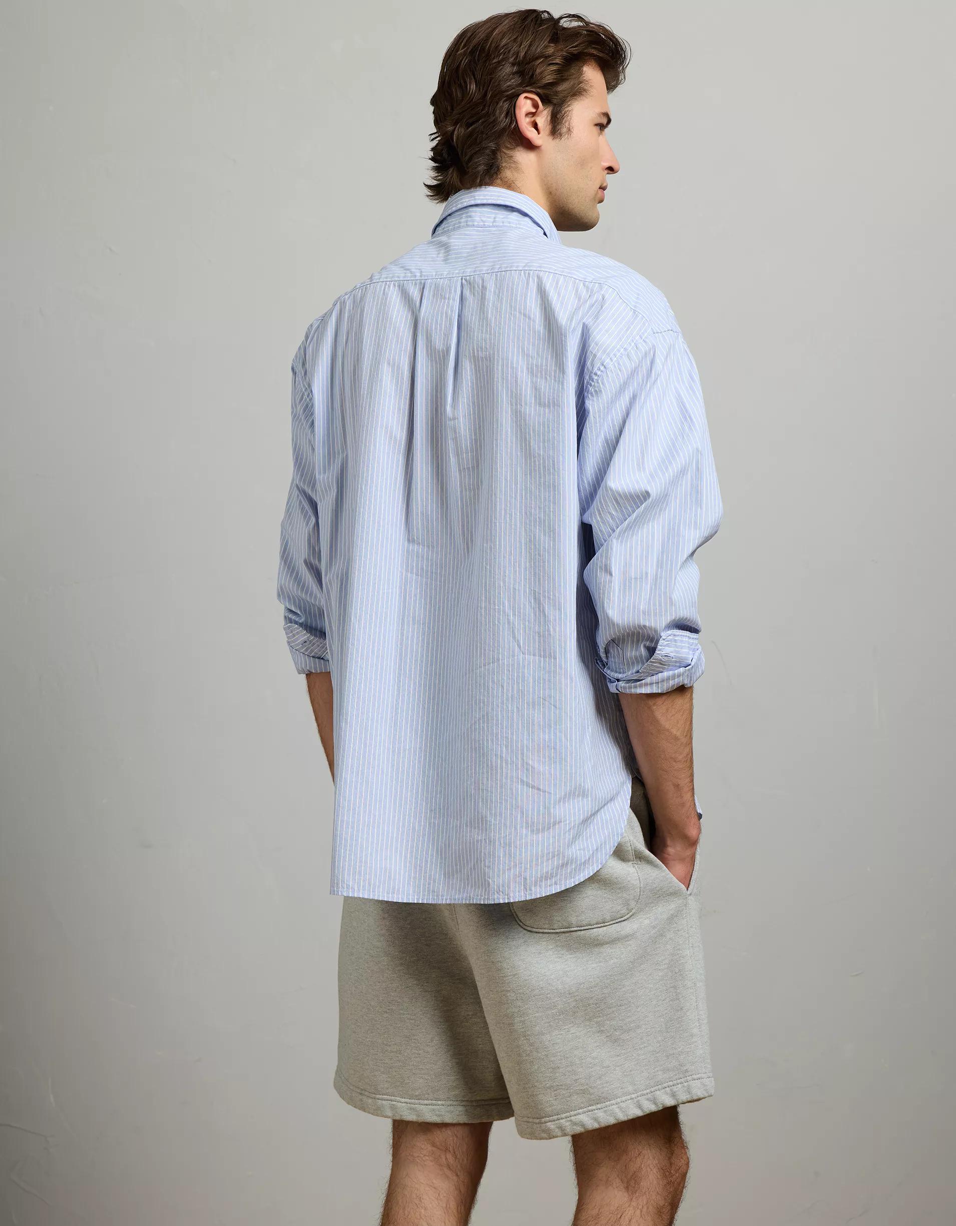 AE77 Premium Relaxed Striped Poplin Button-Up Shirt Product Image