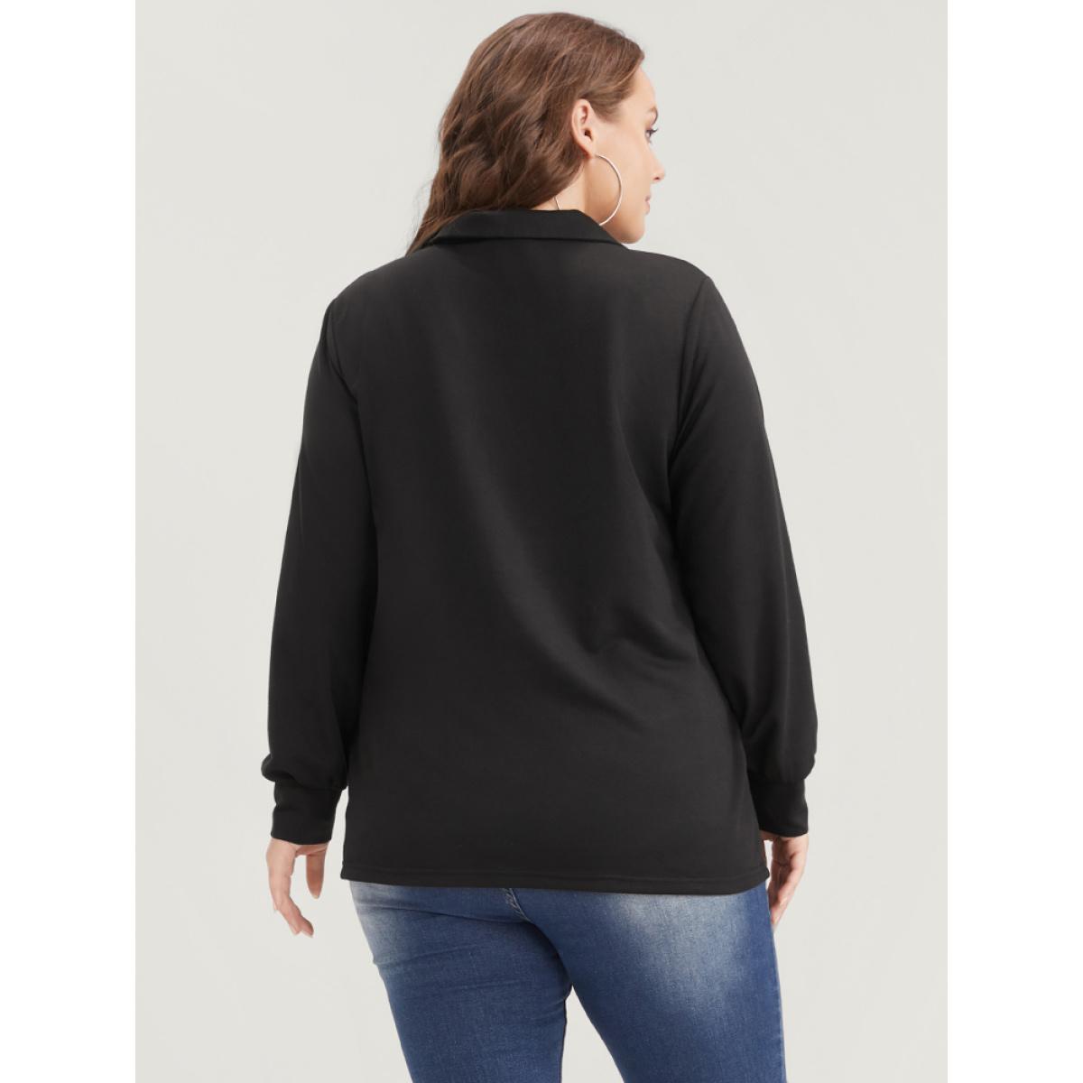 Plus Size Solid O Ring Zipper Drop Shoulder Sweatshirt Women Black Casual Zipper Turtleneck Dailywear Sweatshirts BloomChic 12/L Product Image