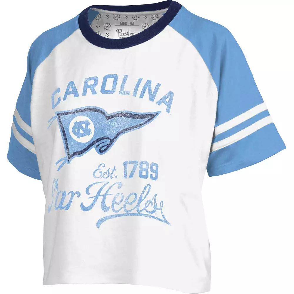 Women's Pressbox White North Carolina Tar Heels Melange Beaumont Cropped Raglan T-Shirt, Size: Large Product Image