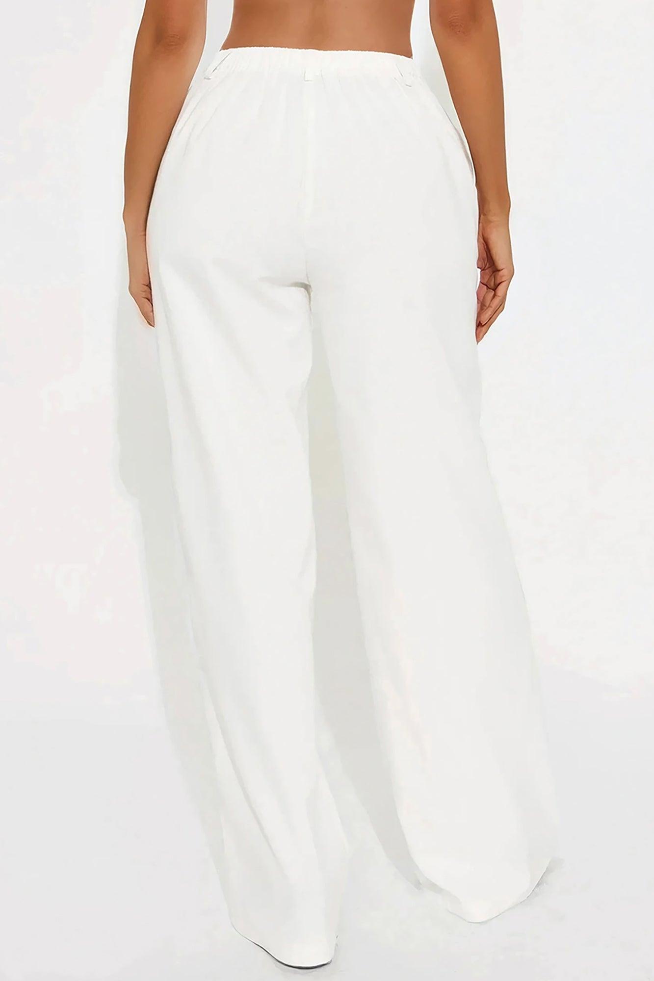 Hayden Linen Wide Leg Trouser - White Product Image