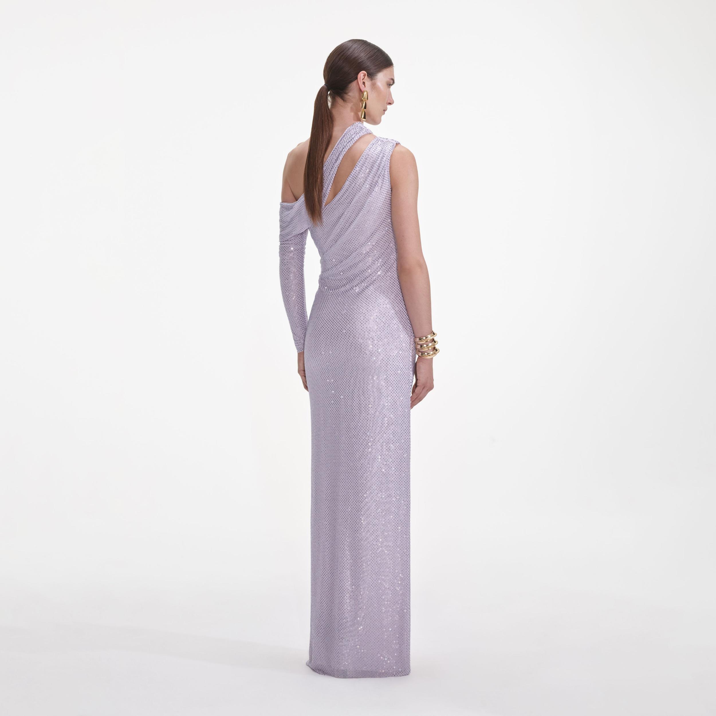 Lilac Rhinestone Gathered Maxi Dress Product Image