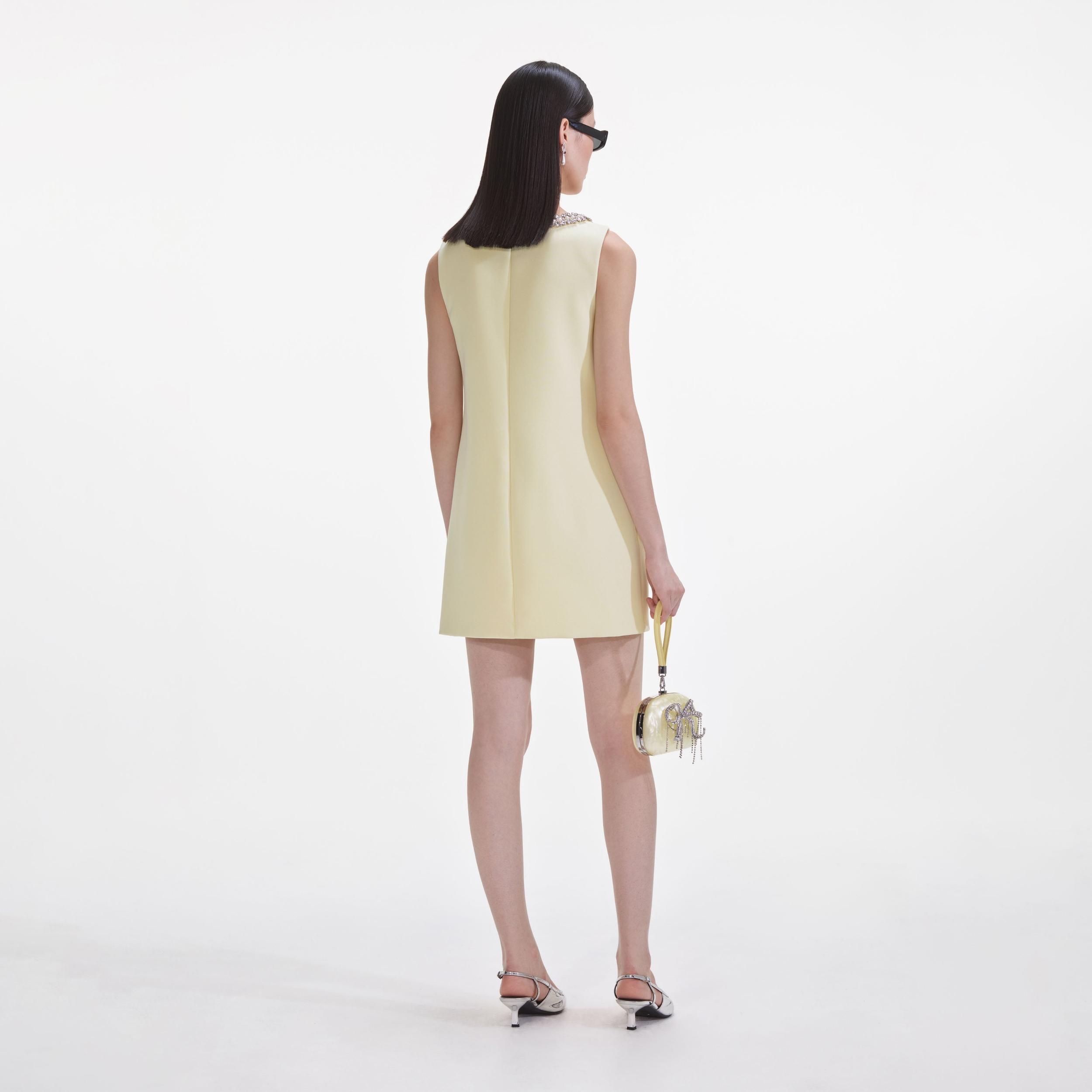 Yellow Crepe Bow Mini Dress Product Image