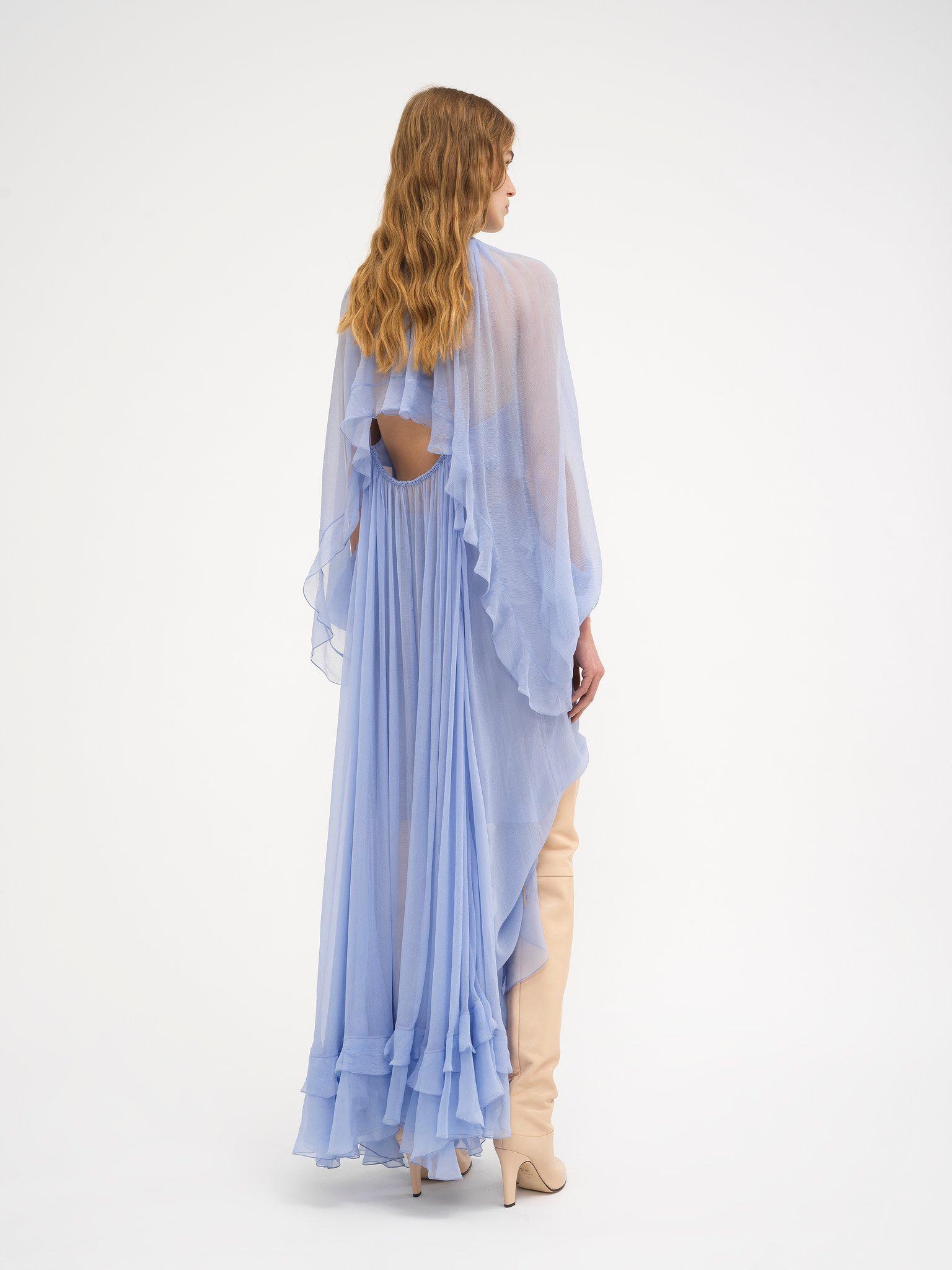 Long cape dress in silk mousseline Product Image