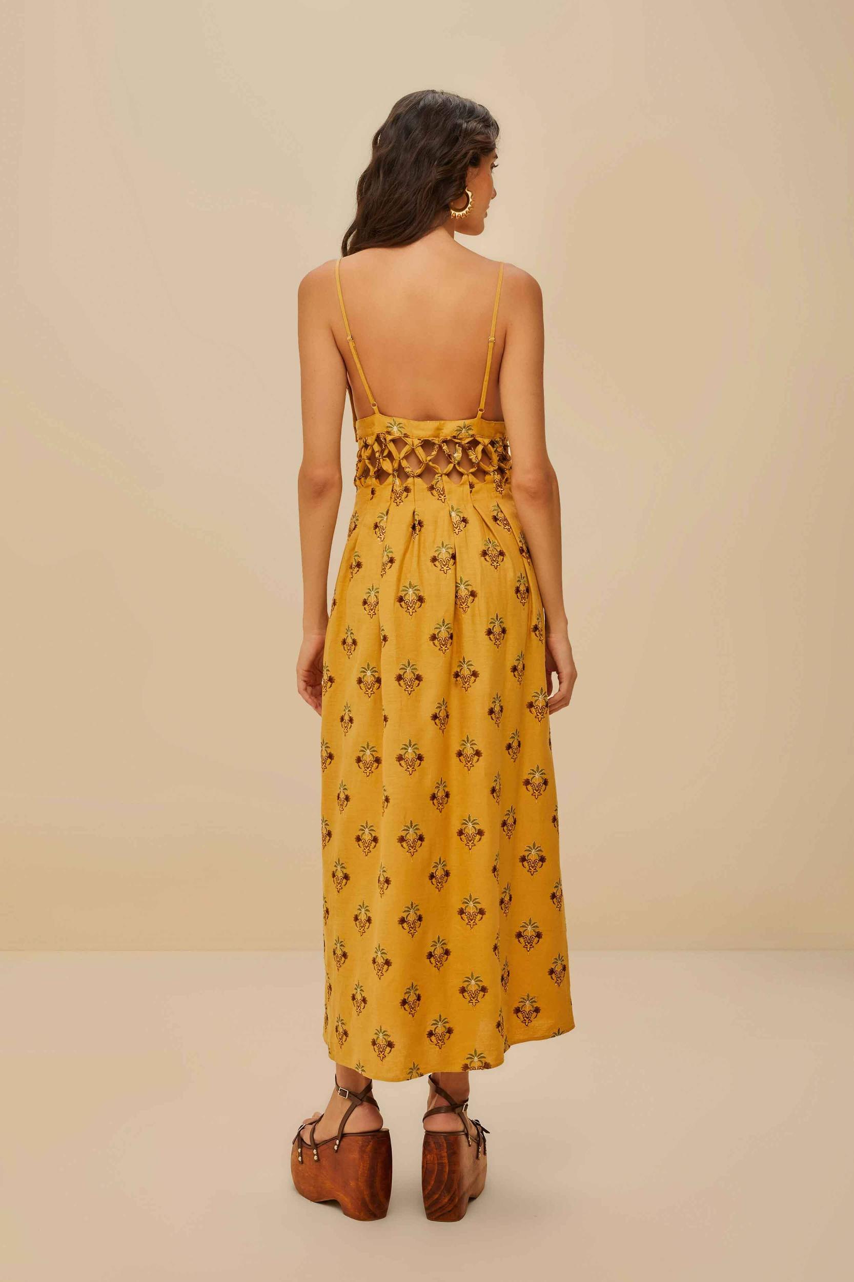 Coconut Tree Tapestry Macrame Yoke Maxi Dress Product Image