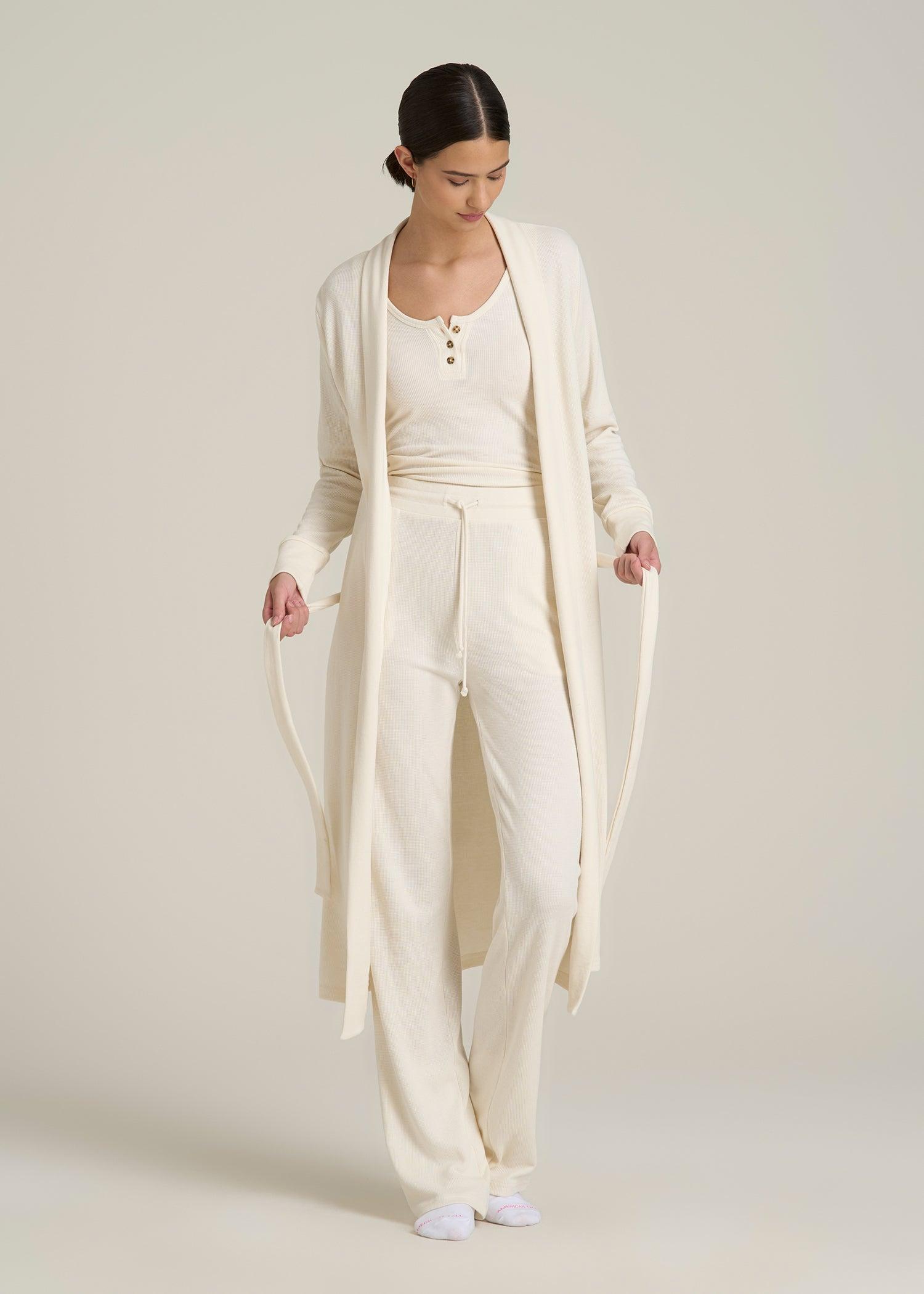 Waffle Lounge Robe for Tall Women in White Alyssum Female Product Image