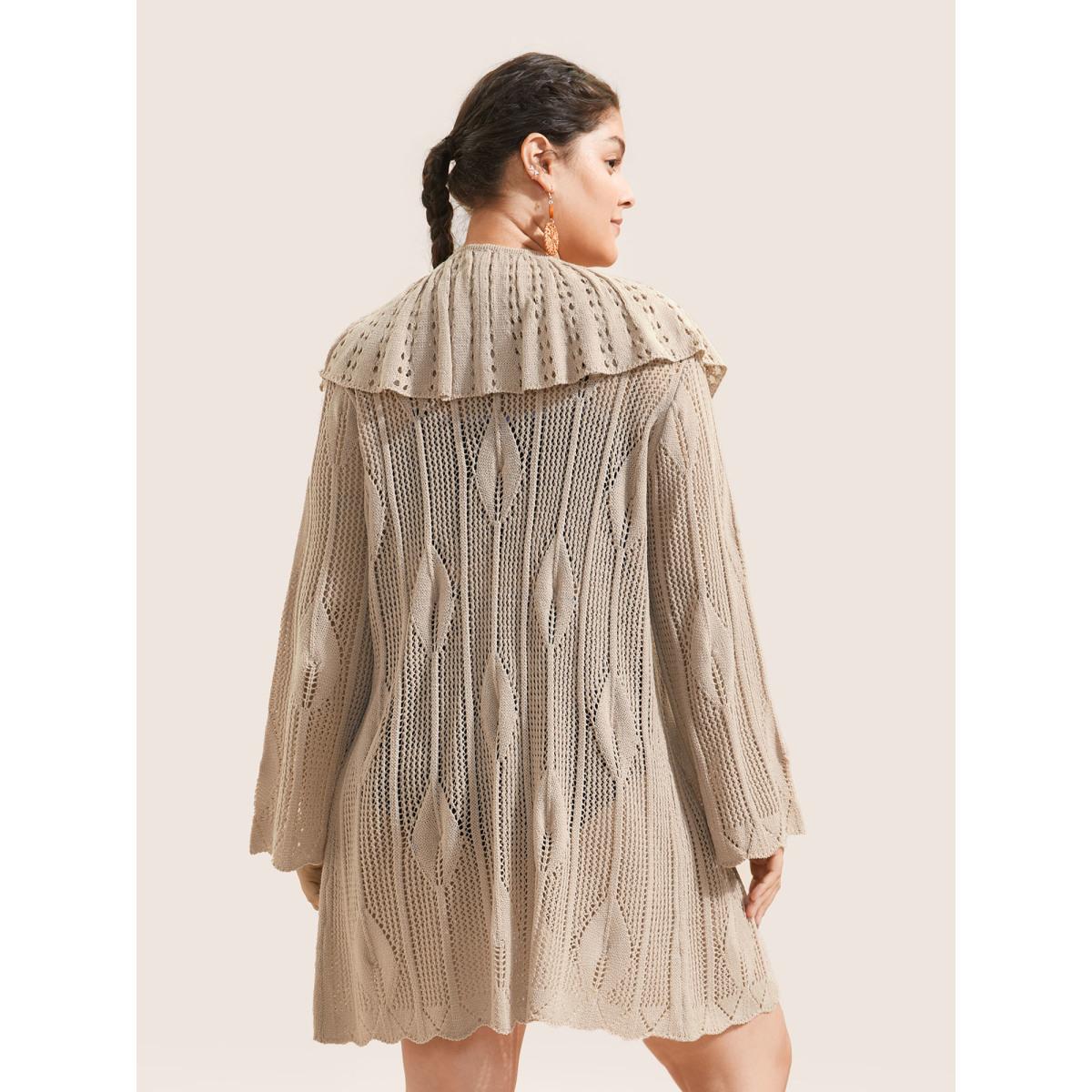 Plus Size Plain Texture Patchwork Cut Out Ties Swim Cover Up Women's Swimwear Apricot Beach Tie knot Curve Swim Cover Ups BloomChic 18-20/2X Product Image