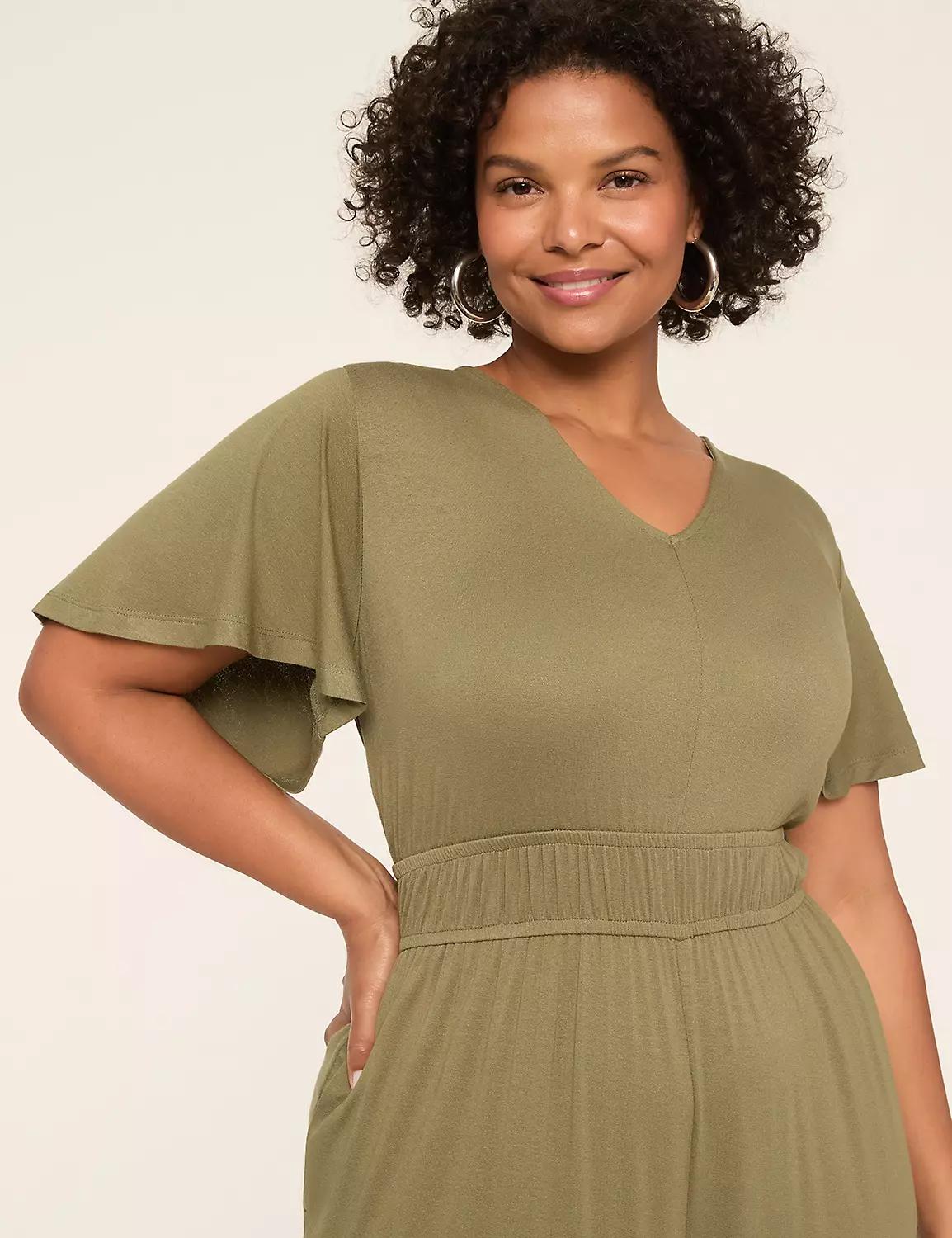 Flutter-Sleeve Smocked-Waist Jumpsuit Product Image