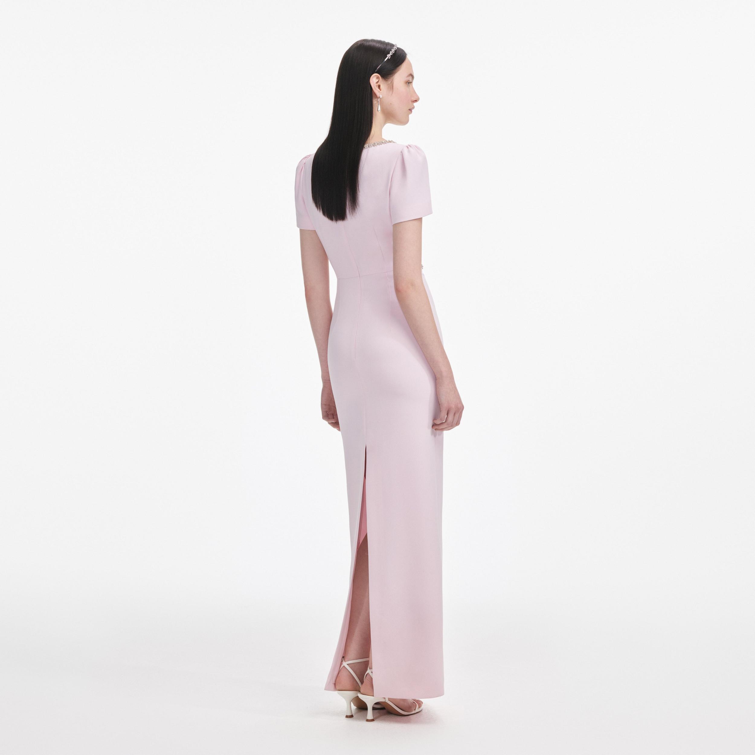 Pink Crepe Crystal Trim Maxi Dress Product Image