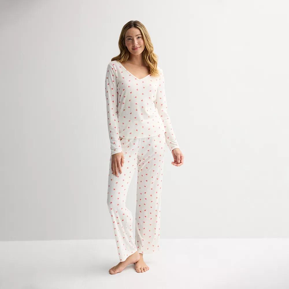 Women's Sonoma Goods For Life® Pointelle Sleep Long Sleeve Top, Size: XL, Ivory Floral Product Image