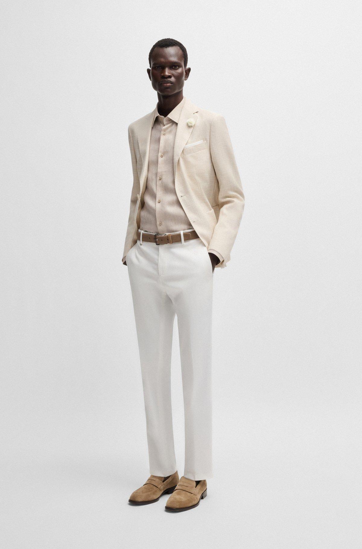 BOSS - Slim-fit shirt in Italian-made linen - Light Beige Product Image