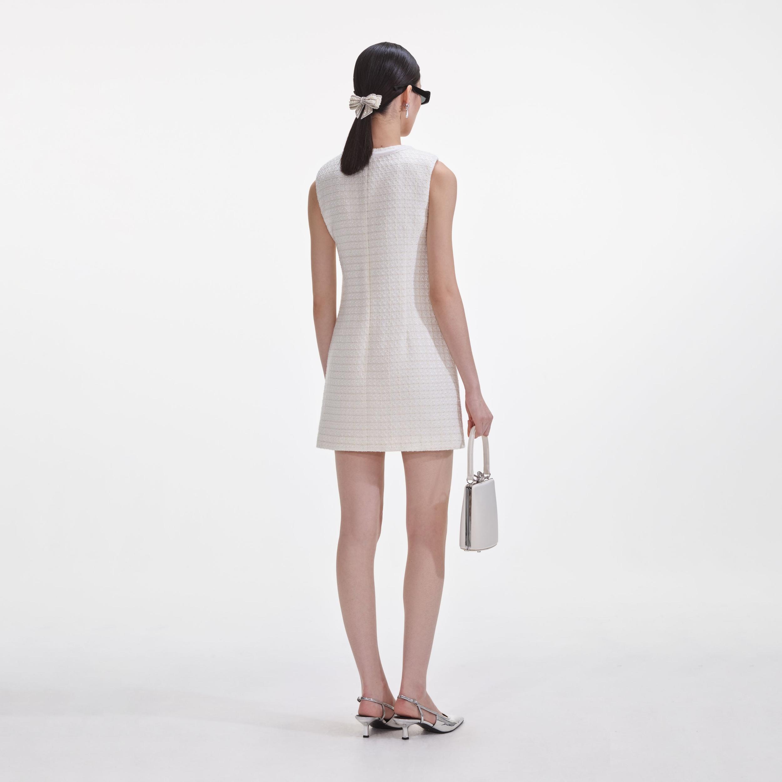 Cream Boucle Bow Mini Dress Product Image