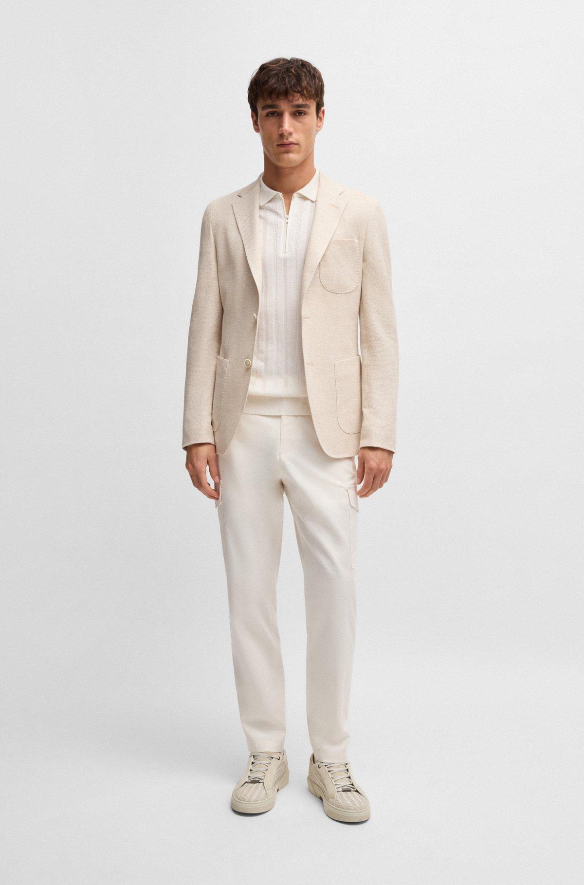 Cotton-silk knit polo with cabled front Product Image