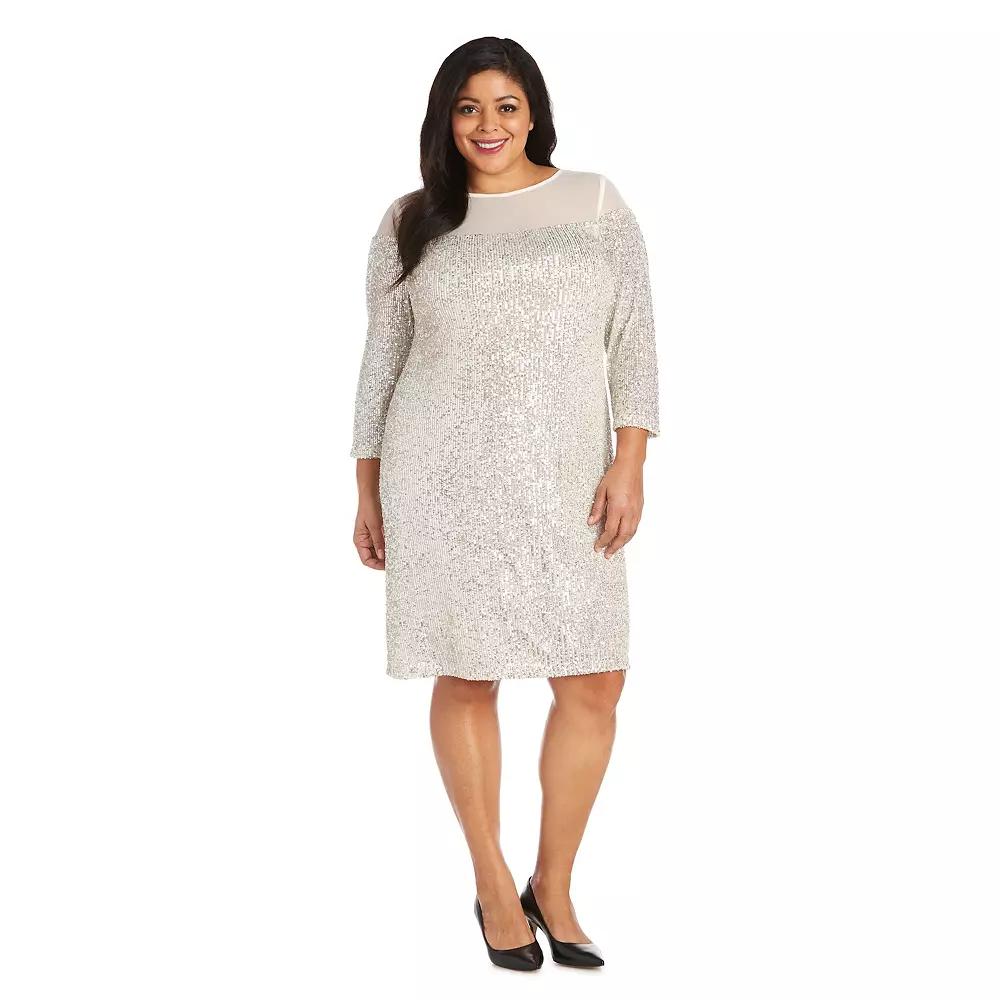 Plus Size R&M Richards Illusion Bodice Sequin Dress, Women's, Size: 18 W, Beige Product Image