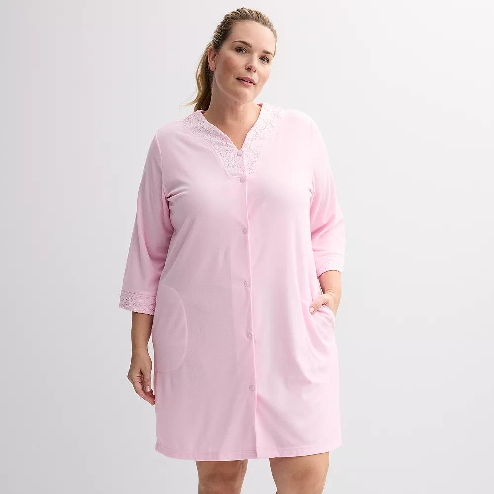 Plus Size Miss Elaine Essentials Terry Short Snap Robe, Women's, Size: 3XL, Pink Product Image