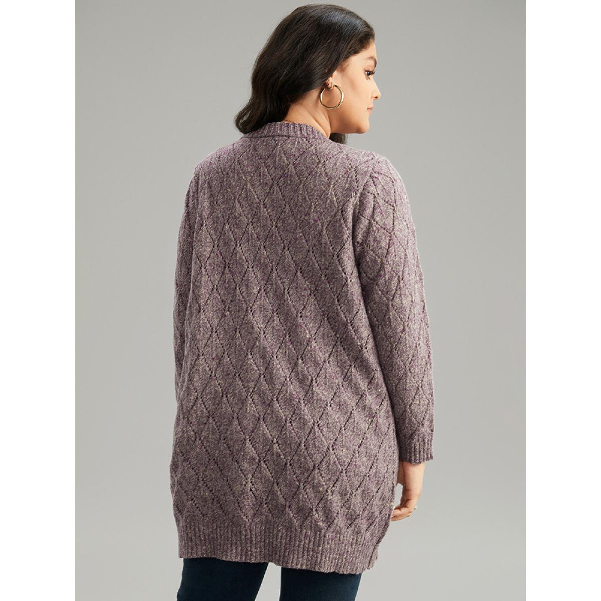 Plus Size Heather Eyelet Open Front Plisse Cardigan Mauve Women Casual Loose Long Sleeve Everyday Cardigans BloomChic 28/5X Product Image
