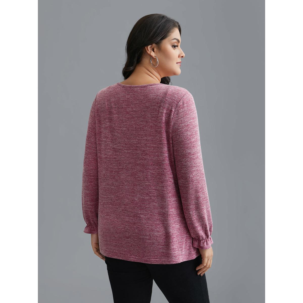 Plus Size Round Neck Heather Pleated T-shirt Rosered Women Leisure Pleated Round Neck Loose Casual T-shirts BloomChic 22-24/3X Product Image