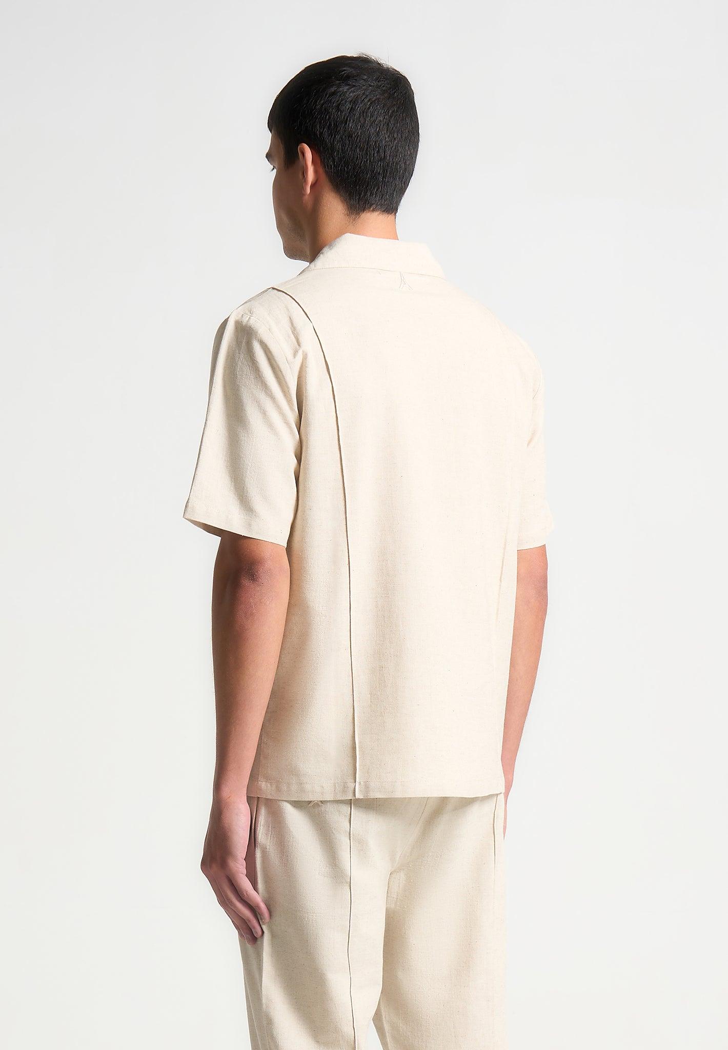 Linen Pintuck Revere Shirt - Natural Male Product Image