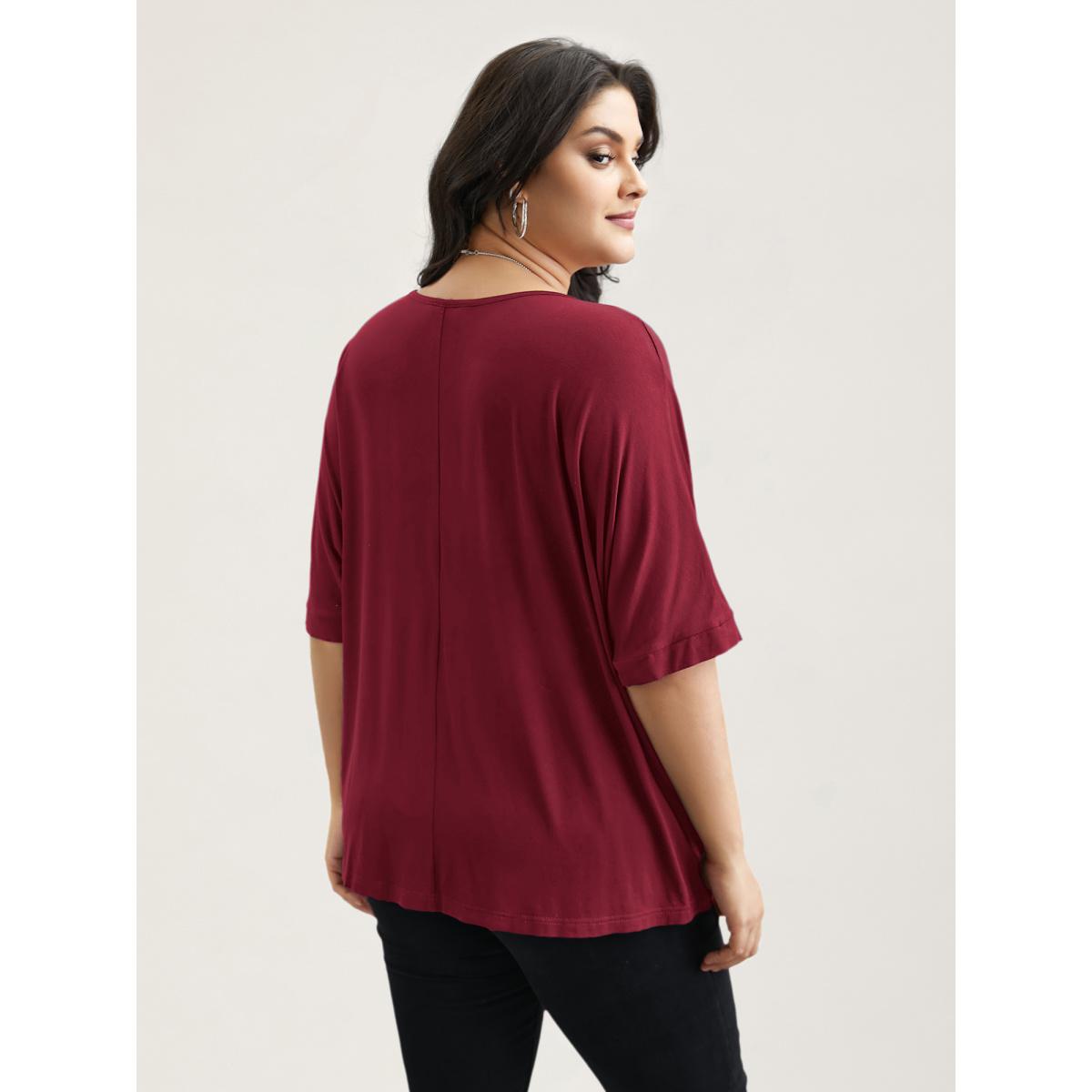 Plus Size Supersoft Round Neck Plain T-Shirt Plum Women Leisure Non Round Neck Casual T-shirts BloomChic 12/L Product Image