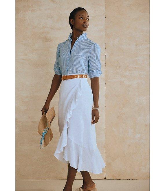 J.McLaughlin Zia Refined Linen Ruffle Wrap Midi Skirt Product Image
