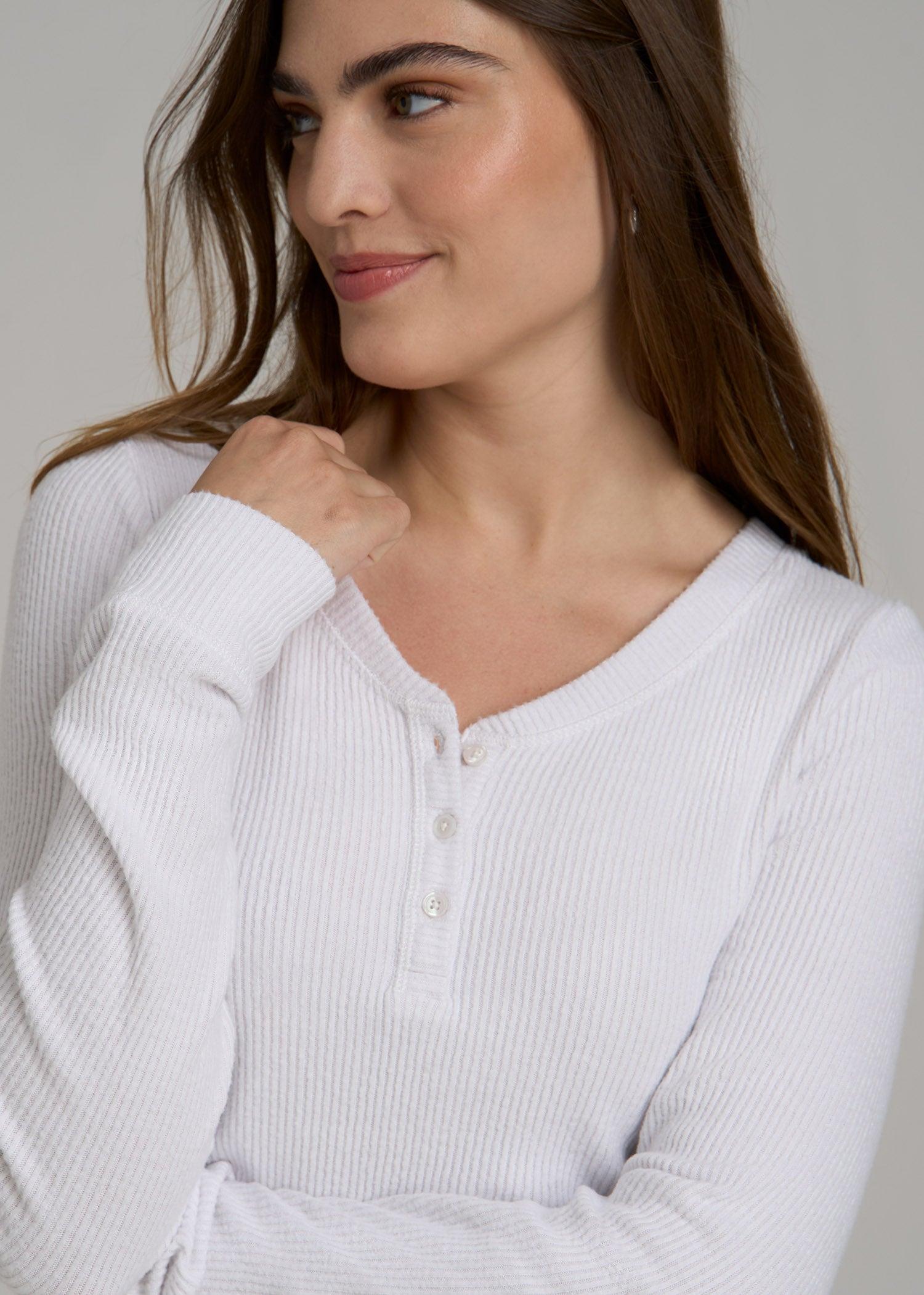 Ribbed Henley Top for Tall Women in Cloud White Female Product Image