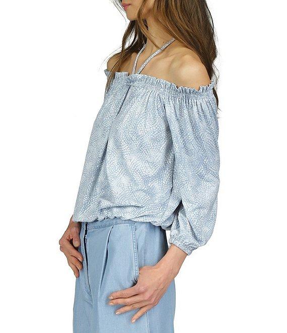Michael Kors Off the Shoulder Halter Long Sleeve Blouson Top Product Image