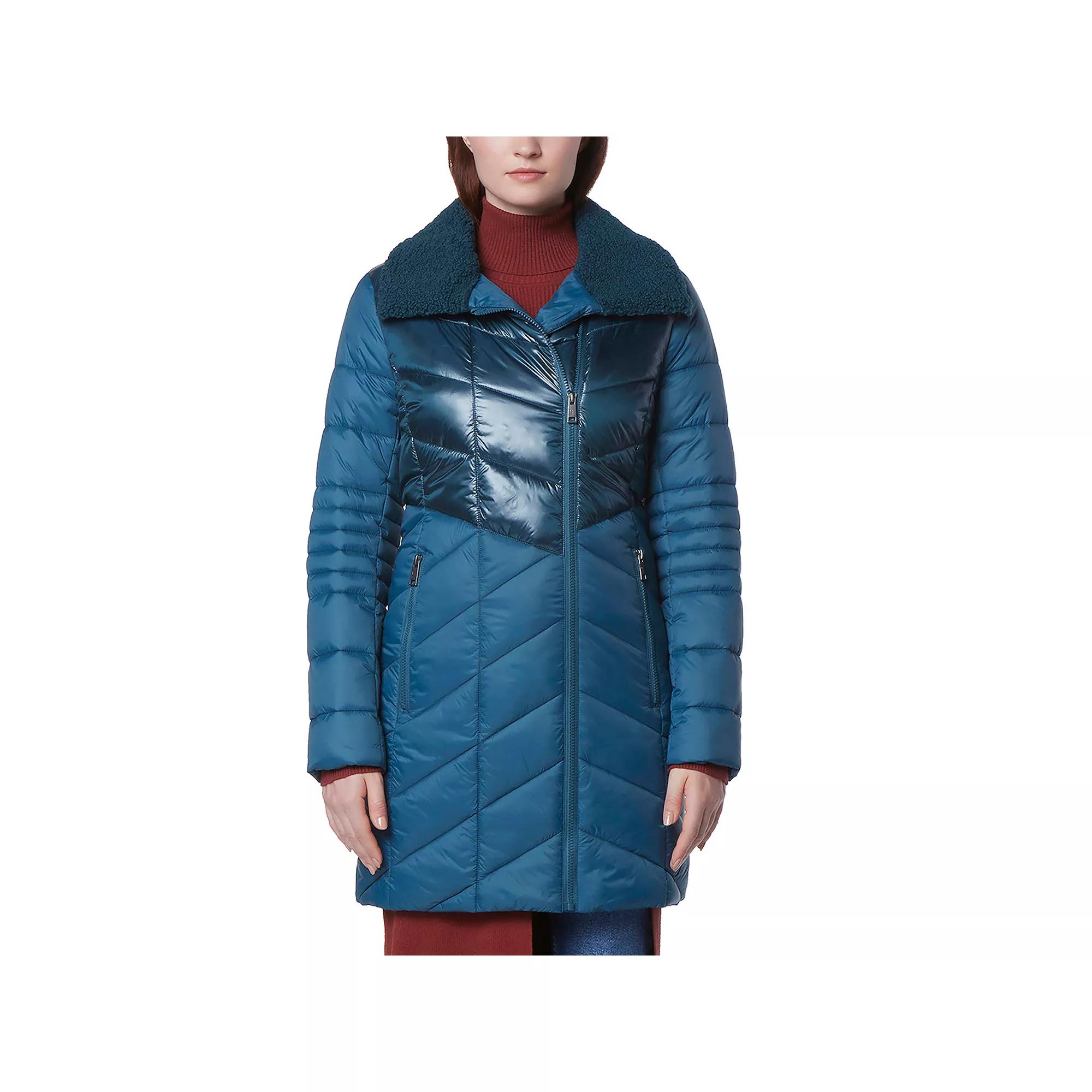 Women's Andrew Marc Marc New York Chevron Quilted Asymmetrical Puffer Coat, Size: Medium, Blue Product Image