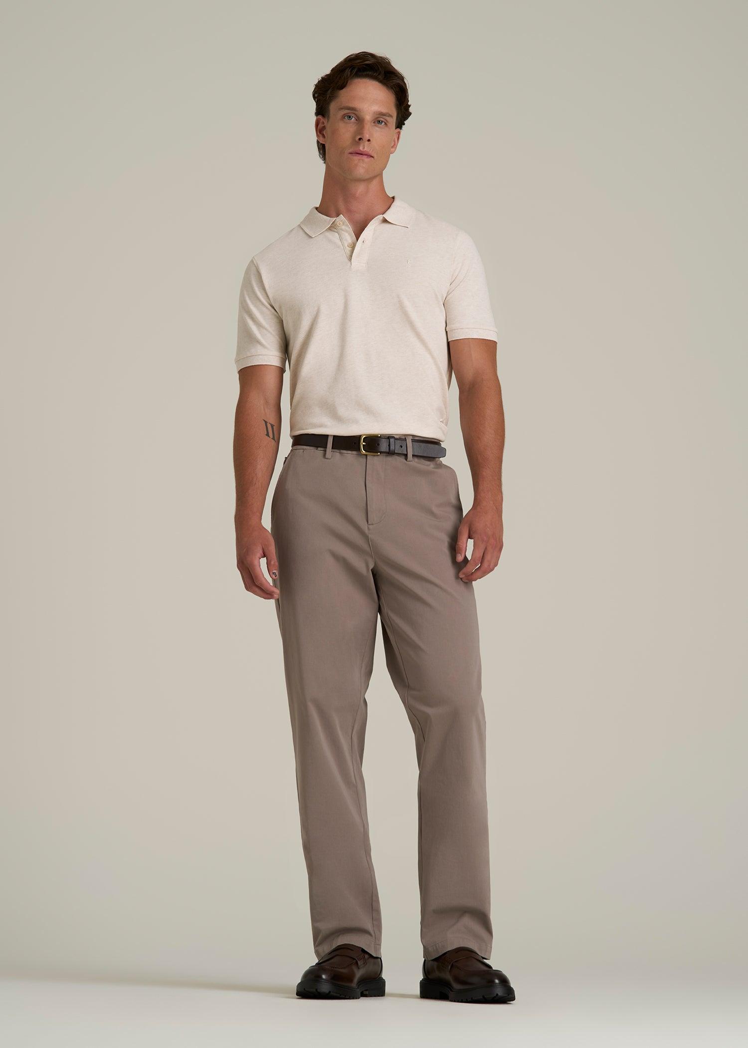 Classic Polo with Embroidered Logo for Tall Men in Heathered Oatmeal Male Product Image