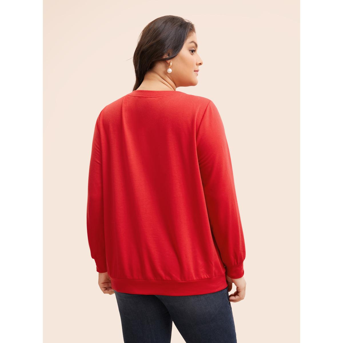 Plus Size Sun Print Round Neck Sweatshirt Women Brightred Elegant Non Round Neck Everyday Sweatshirts BloomChic 12/L Product Image