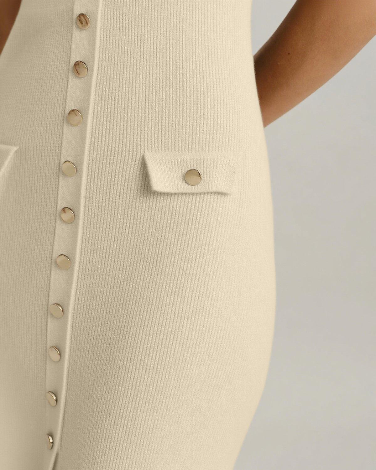Beige Sleeveless Button Sweater Dress Product Image