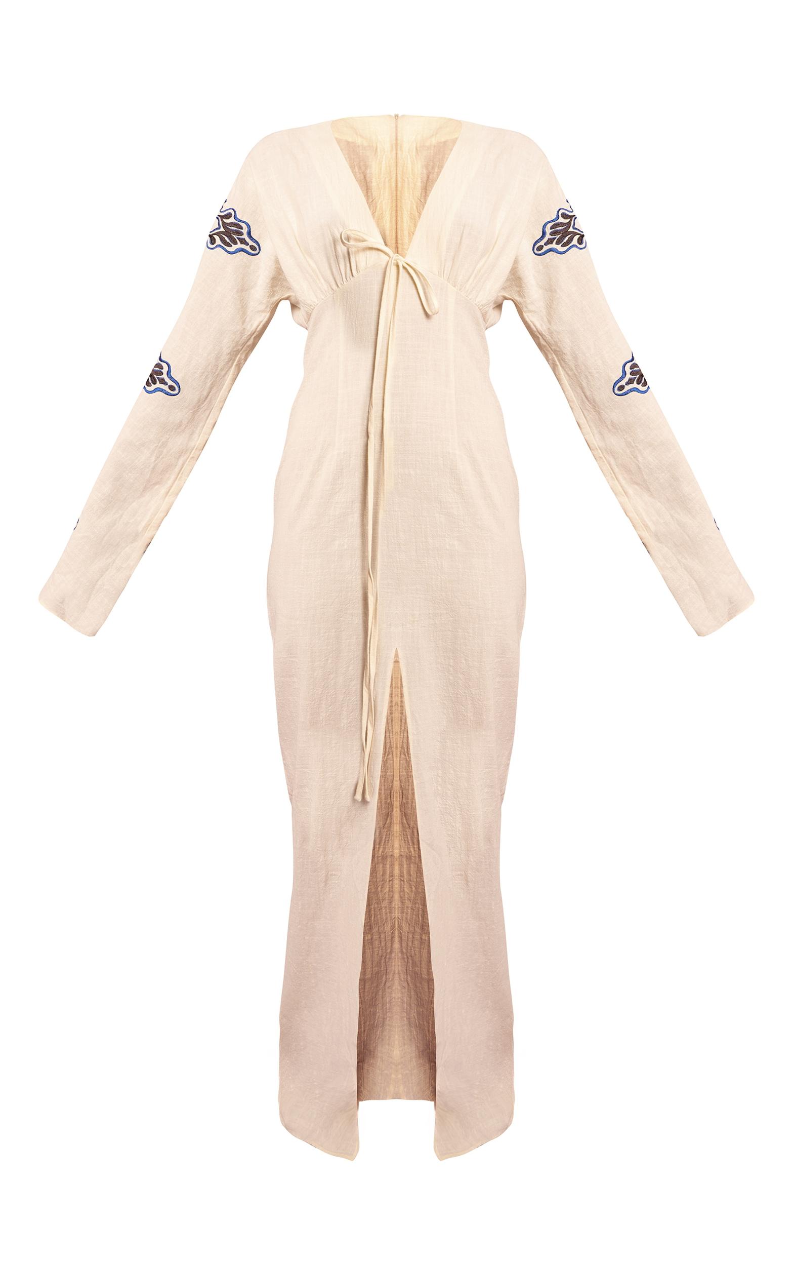 Cream Embroidered Halter Detail Maxi Dress Product Image