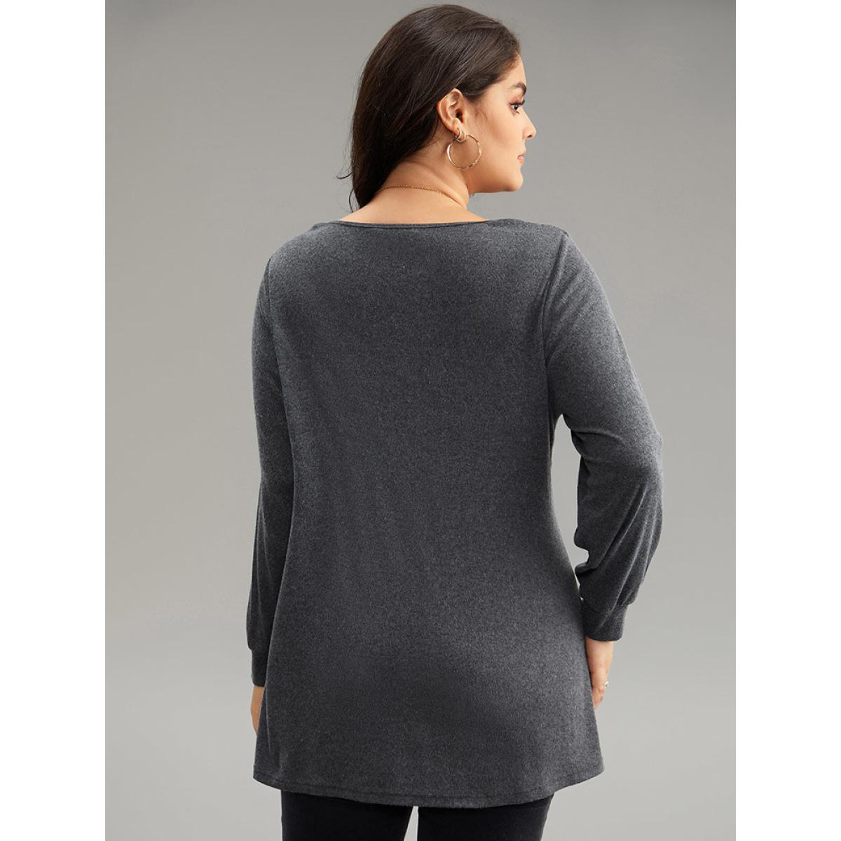 Plus Size Cowl Neck Tassels Button Detail Wrap Sweatshirt Women DimGray Elegant Wrap Cowl Neck Everyday Sweatshirts BloomChic 14-16/1X Product Image