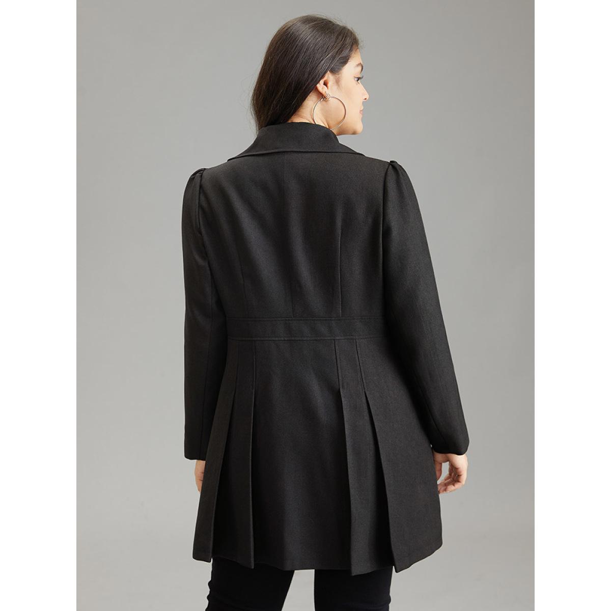 Plus Size Double Breasted Lapel Collar Plicated Detail Coat Women Black Elegant Lined Ladies Dailywear Winter Coats BloomChic 28/5X Product Image