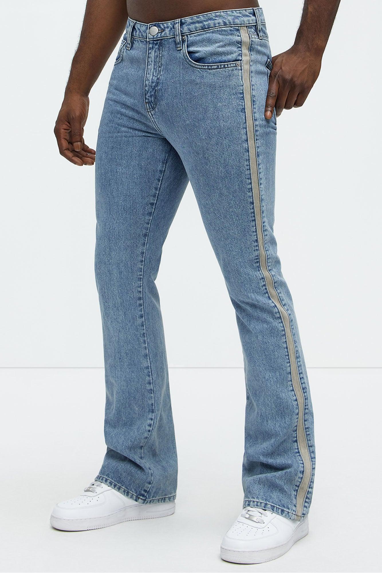 Side Stripe Stacked Slim Flare Jeans - Light Wash Product Image