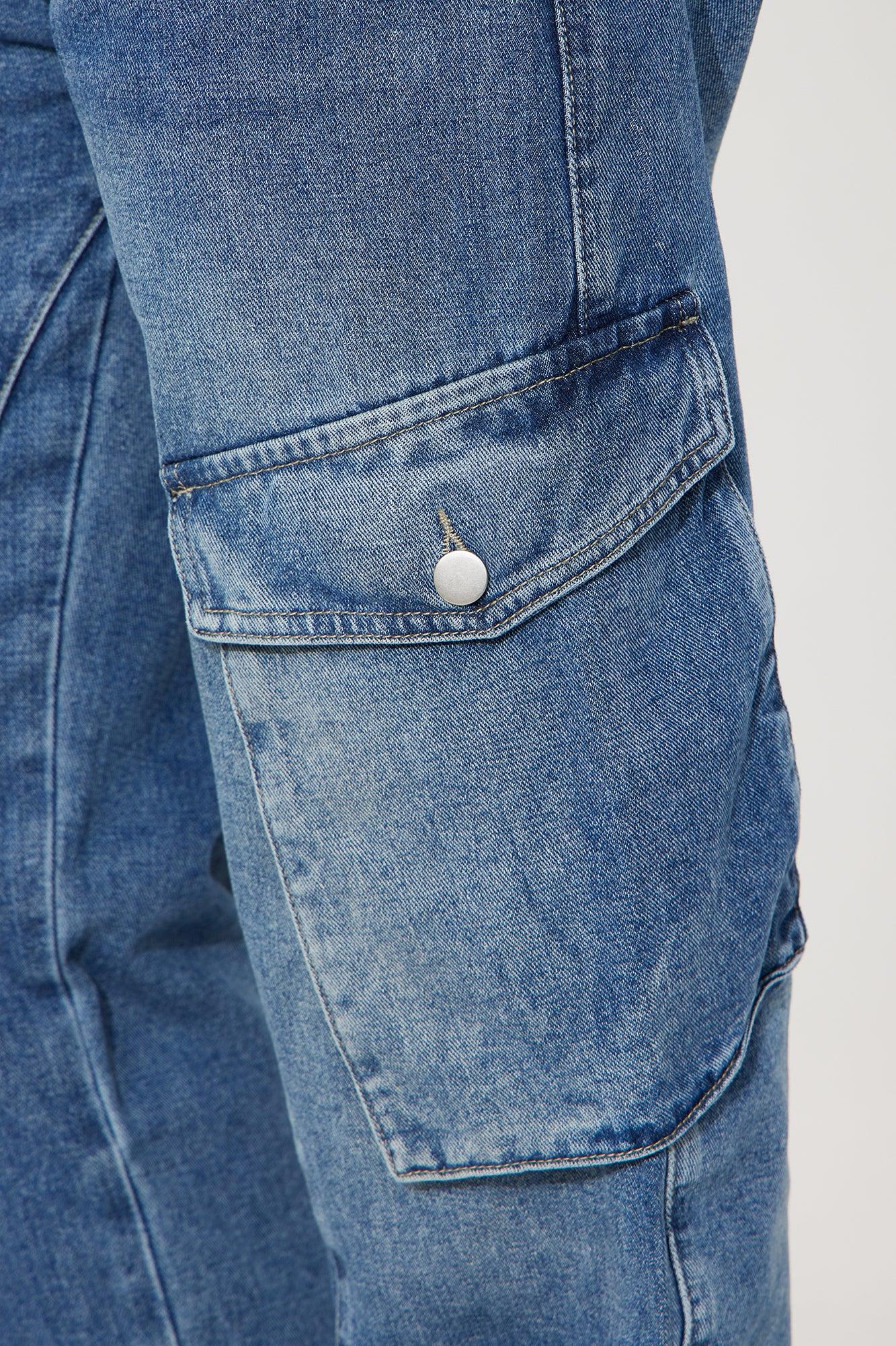 Making Moves Cargo Taper Leg Jeans - Dark Wash Female Product Image