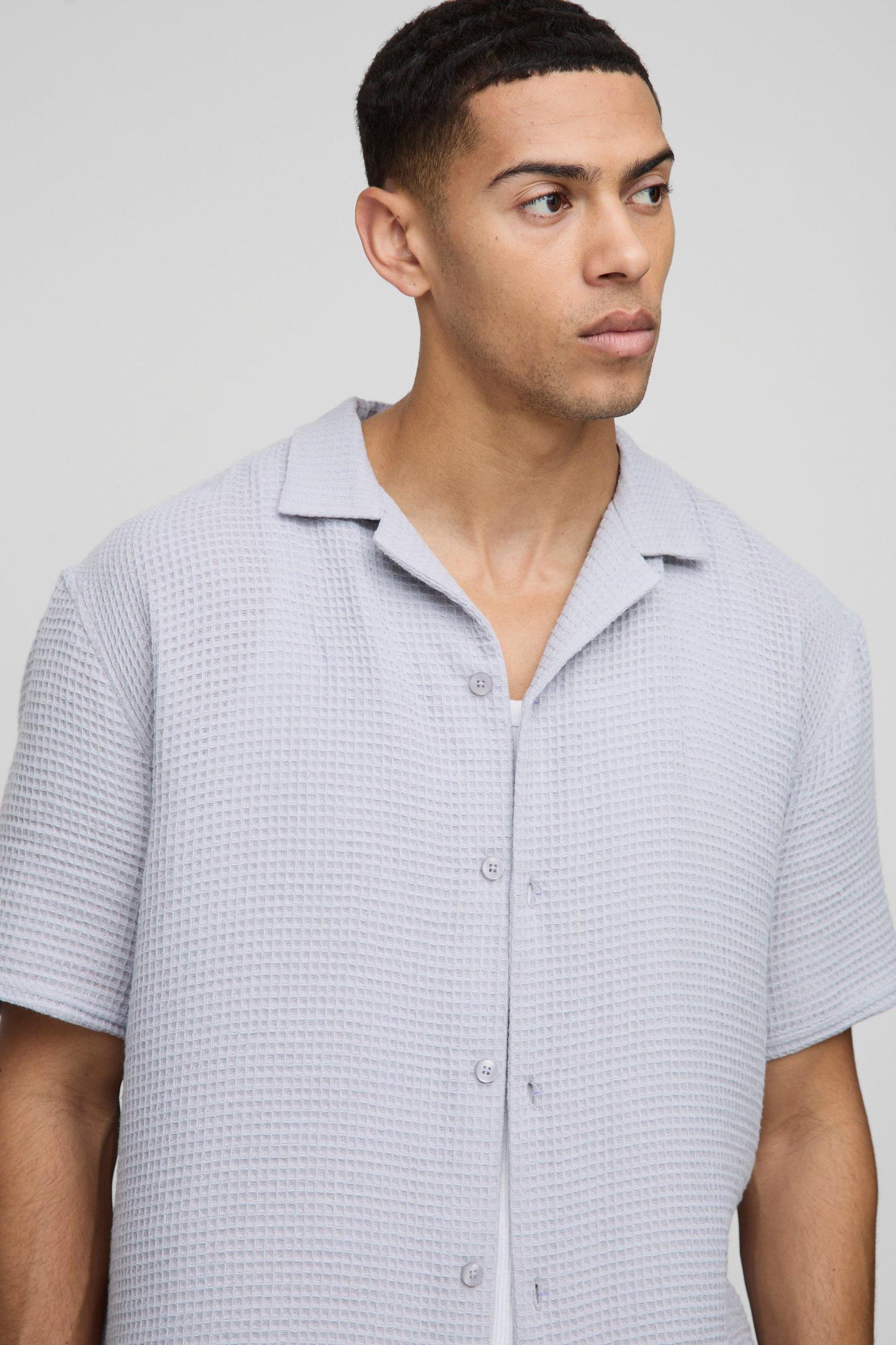 Oversized Revere Waffle Shirt & Short Set | boohooMAN USA Product Image