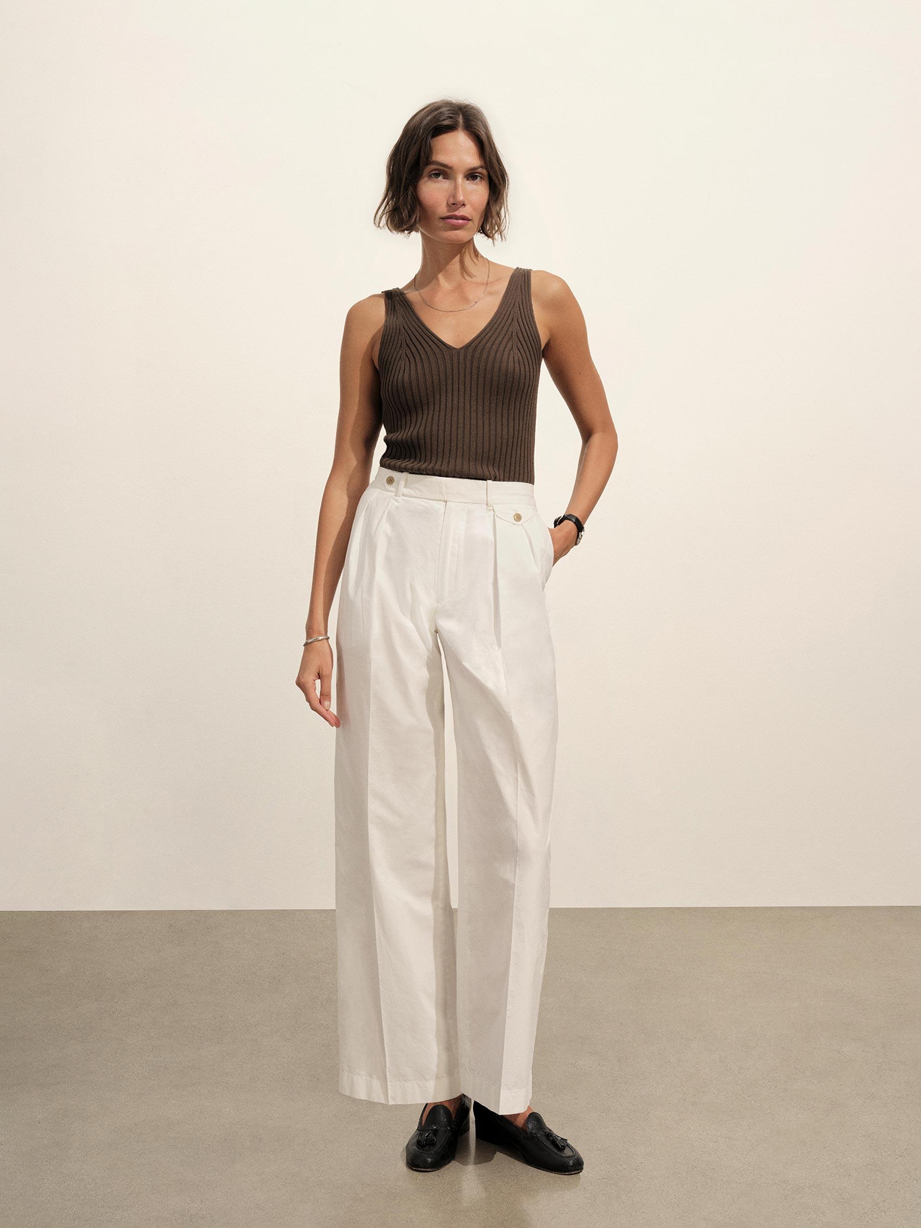 White Paperweight Poplin Pleated Trouser Product Image